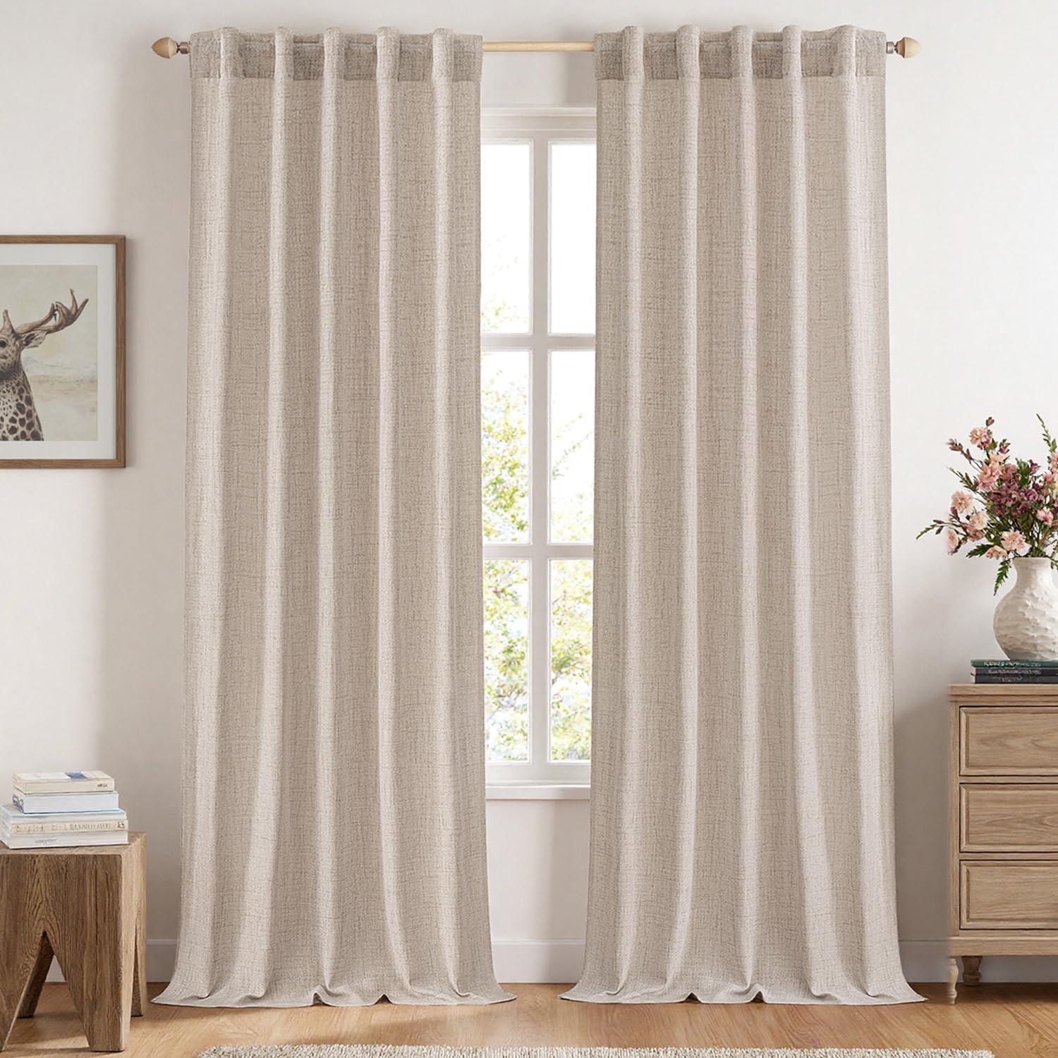 imageMIULEE Faux Linen Curtains 84 Inch Length 2 Panels Natural Burnt Orange Semi Sheer Curtain with Back Tab Rod Pocket Light Filtering Window Privacy Burlap Drapes for Living Room Bedroom 42W x 84LLinen