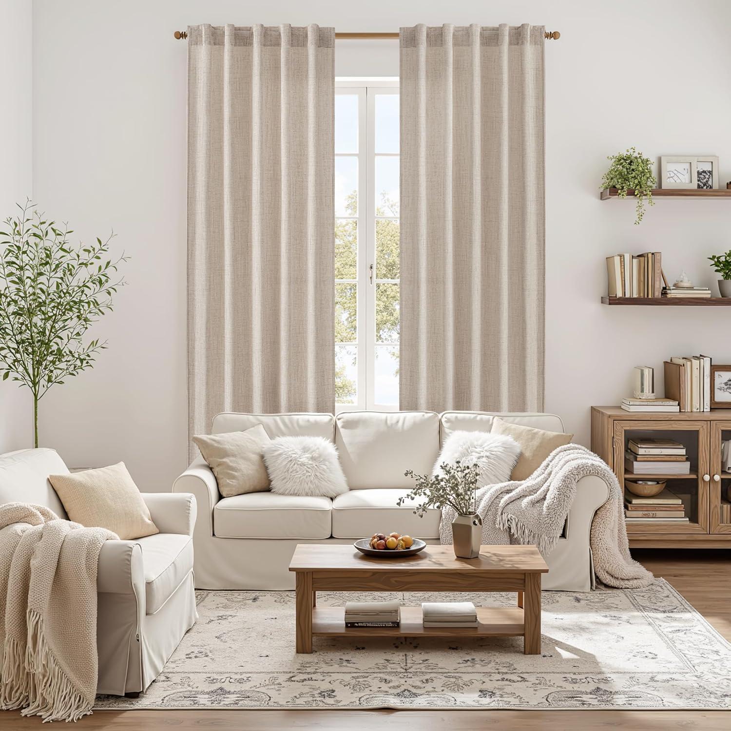 imageMIULEE Faux Linen Curtains 84 Inch Length 2 Panels Natural Burnt Orange Semi Sheer Curtain with Back Tab Rod Pocket Light Filtering Window Privacy Burlap Drapes for Living Room Bedroom 42W x 84LLinen