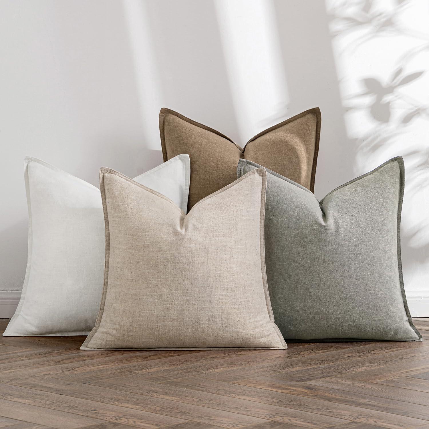 imageMIULEE Green and White Pillow Covers Pack of 4 Christmas Decorative Natural Solid Throw Pillow Covers Soft Accent Boho Farmhouse Couch Pillowcases Modern Decor for Living Room Bed Sofa 18x18 InchNeutral