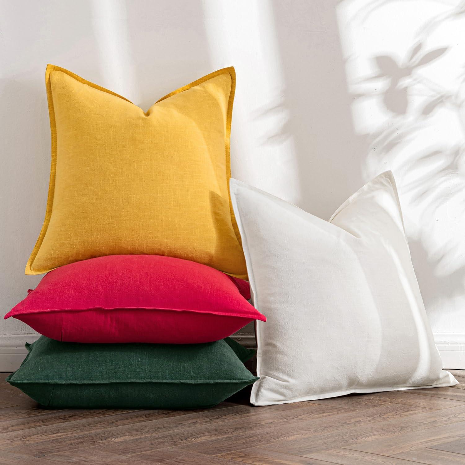 imageMIULEE Green and White Pillow Covers Pack of 4 Christmas Decorative Natural Solid Throw Pillow Covers Soft Accent Boho Farmhouse Couch Pillowcases Modern Decor for Living Room Bed Sofa 18x18 InchChristmas RedGreen