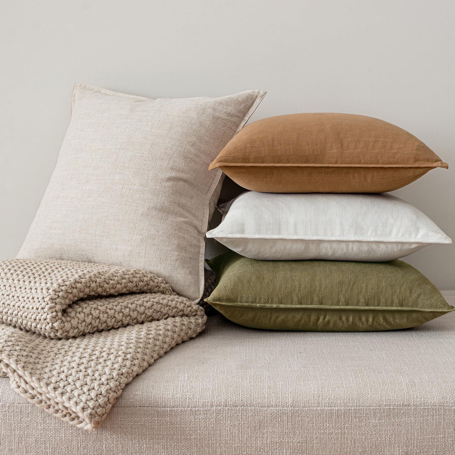 imageMIULEE Green and White Pillow Covers Pack of 4 Christmas Decorative Natural Solid Throw Pillow Covers Soft Accent Boho Farmhouse Couch Pillowcases Modern Decor for Living Room Bed Sofa 18x18 InchBrown
