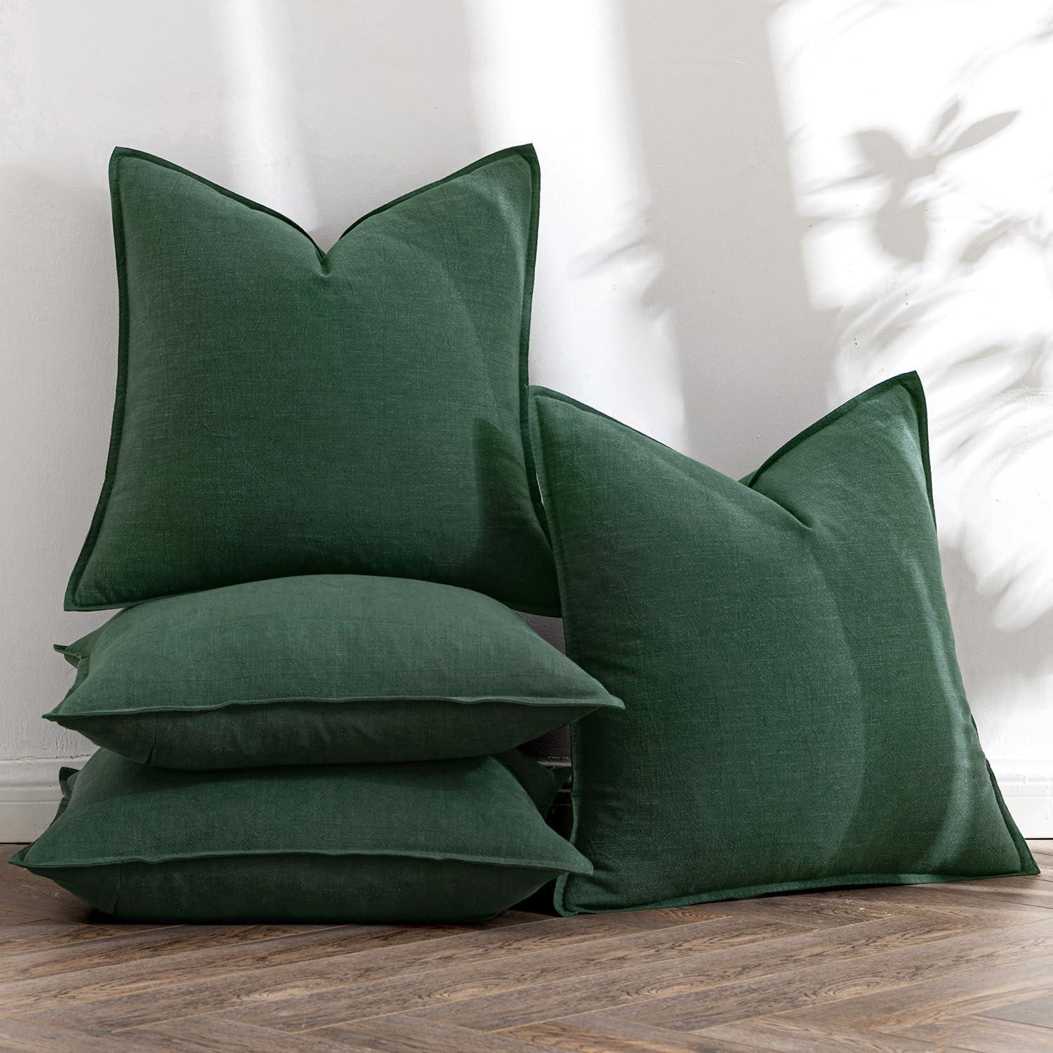 imageMIULEE Green and White Pillow Covers Pack of 4 Christmas Decorative Natural Solid Throw Pillow Covers Soft Accent Boho Farmhouse Couch Pillowcases Modern Decor for Living Room Bed Sofa 18x18 InchGreen