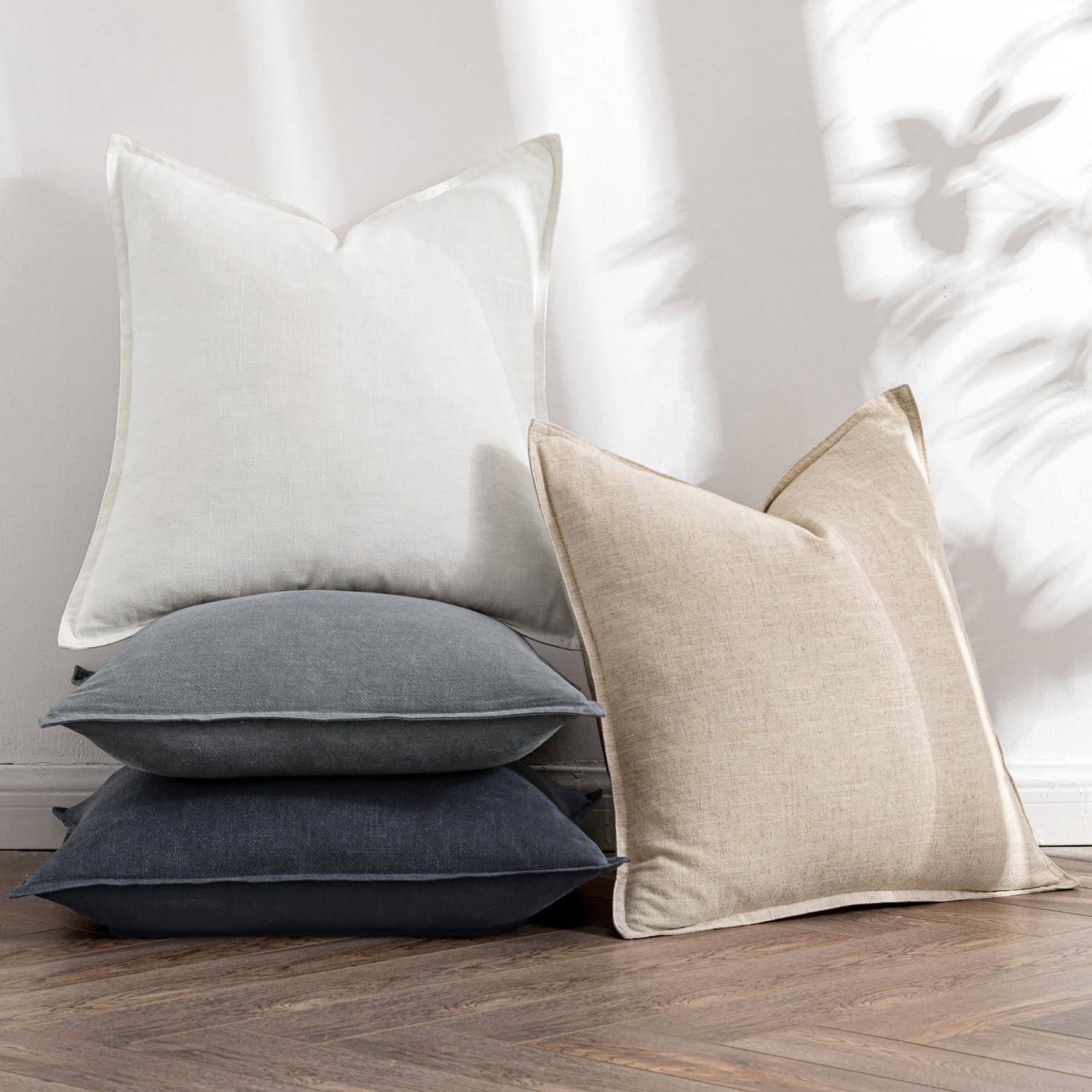 imageMIULEE Green and White Pillow Covers Pack of 4 Christmas Decorative Natural Solid Throw Pillow Covers Soft Accent Boho Farmhouse Couch Pillowcases Modern Decor for Living Room Bed Sofa 18x18 InchNeutral CreamGray