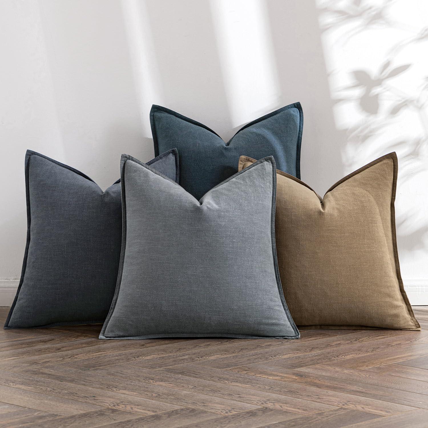 imageMIULEE Green and White Pillow Covers Pack of 4 Christmas Decorative Natural Solid Throw Pillow Covers Soft Accent Boho Farmhouse Couch Pillowcases Modern Decor for Living Room Bed Sofa 18x18 InchNeutral Navy