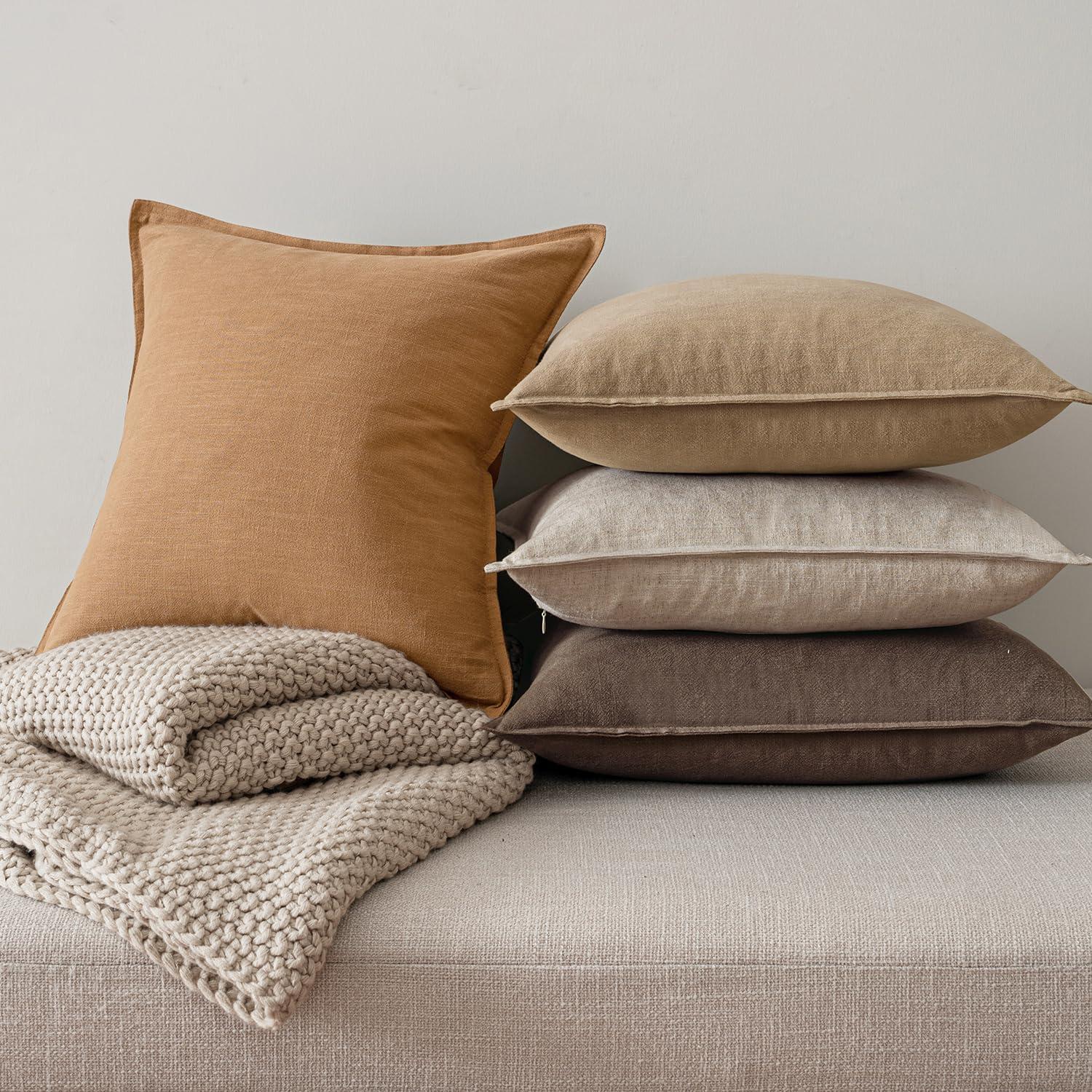 imageMIULEE Green and White Pillow Covers Pack of 4 Christmas Decorative Natural Solid Throw Pillow Covers Soft Accent Boho Farmhouse Couch Pillowcases Modern Decor for Living Room Bed Sofa 18x18 InchNeutral Brown