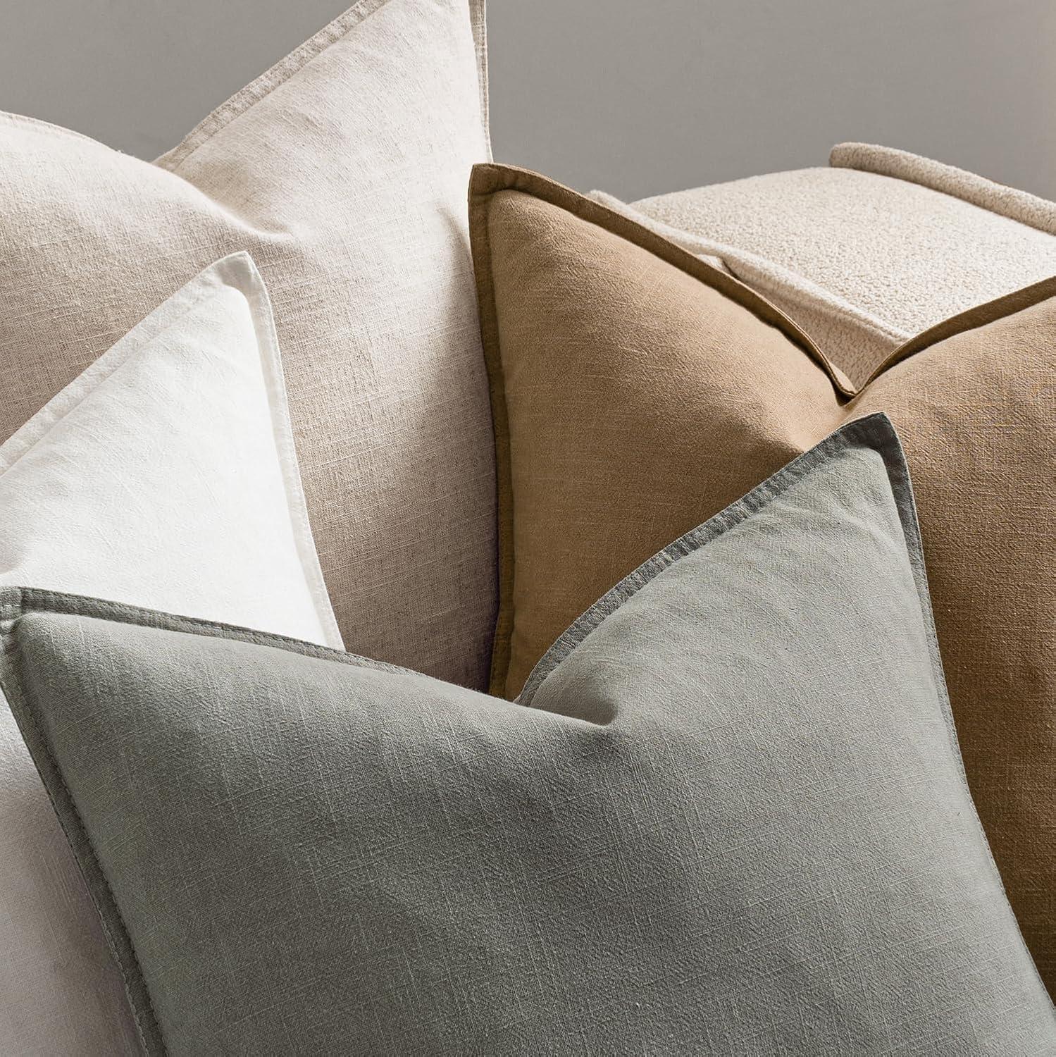imageMIULEE Green and White Pillow Covers Pack of 4 Christmas Decorative Natural Solid Throw Pillow Covers Soft Accent Boho Farmhouse Couch Pillowcases Modern Decor for Living Room Bed Sofa 18x18 InchNeutral