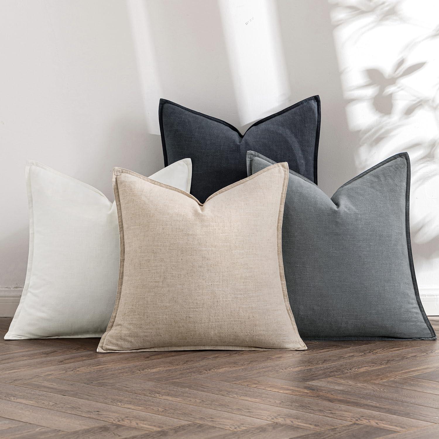 imageMIULEE Green and White Pillow Covers Pack of 4 Christmas Decorative Natural Solid Throw Pillow Covers Soft Accent Boho Farmhouse Couch Pillowcases Modern Decor for Living Room Bed Sofa 18x18 InchNeutral CreamGray