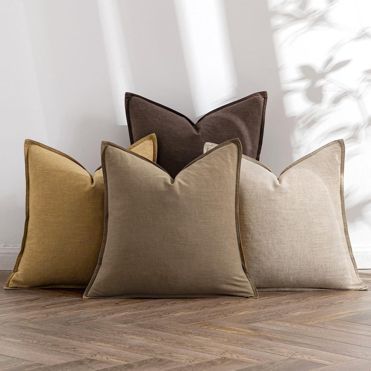 imageMIULEE Green and White Pillow Covers Pack of 4 Christmas Decorative Natural Solid Throw Pillow Covers Soft Accent Boho Farmhouse Couch Pillowcases Modern Decor for Living Room Bed Sofa 18x18 InchNeutral GoldBrown