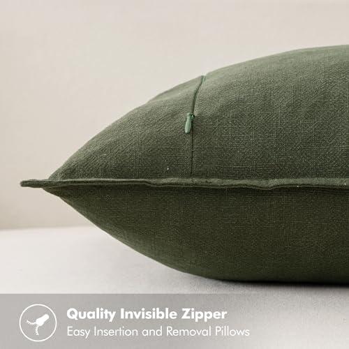 imageMIULEE Green and White Pillow Covers Pack of 4 Christmas Decorative Natural Solid Throw Pillow Covers Soft Accent Boho Farmhouse Couch Pillowcases Modern Decor for Living Room Bed Sofa 18x18 InchNeutral GreenBrown