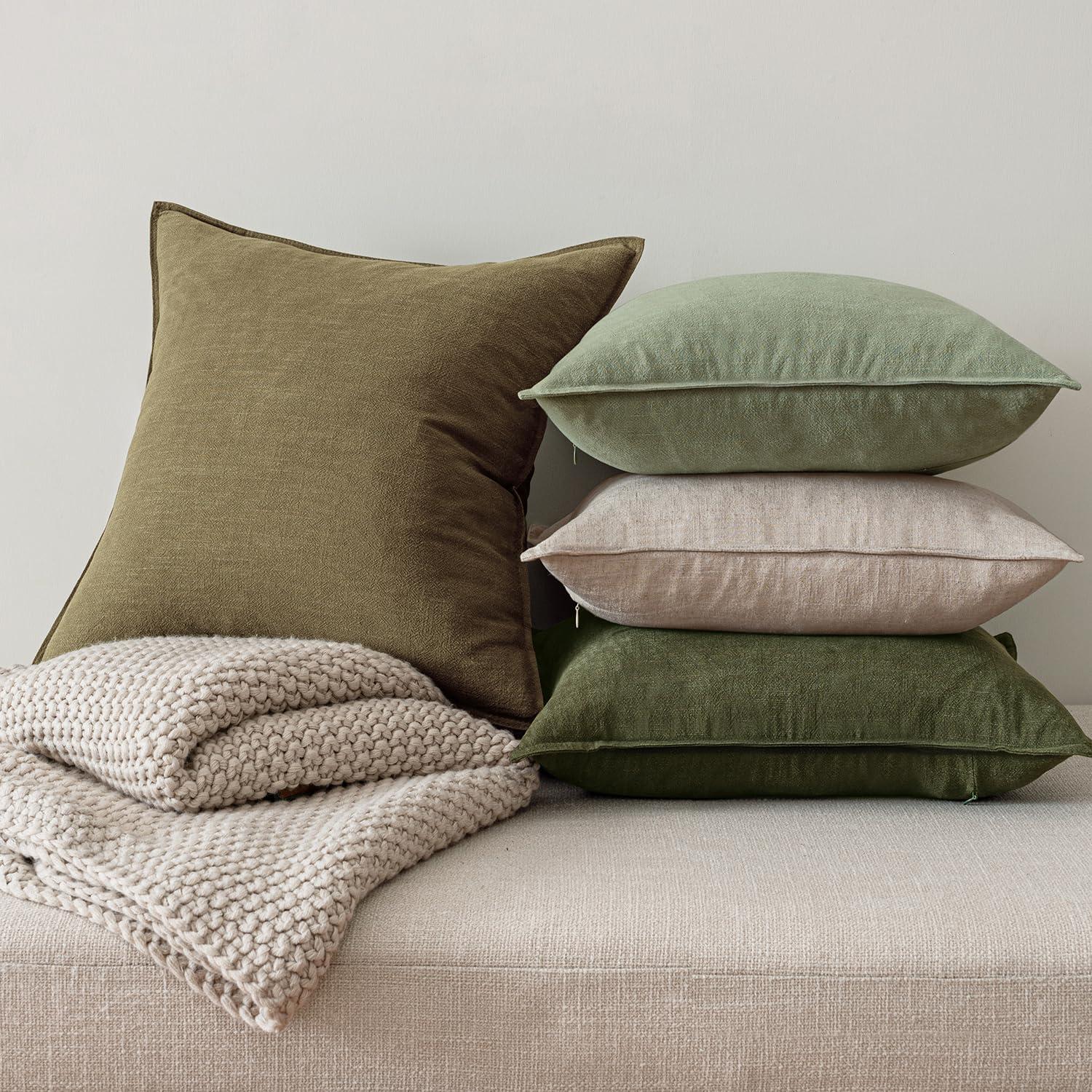 imageMIULEE Green and White Pillow Covers Pack of 4 Christmas Decorative Natural Solid Throw Pillow Covers Soft Accent Boho Farmhouse Couch Pillowcases Modern Decor for Living Room Bed Sofa 18x18 InchGreen and White