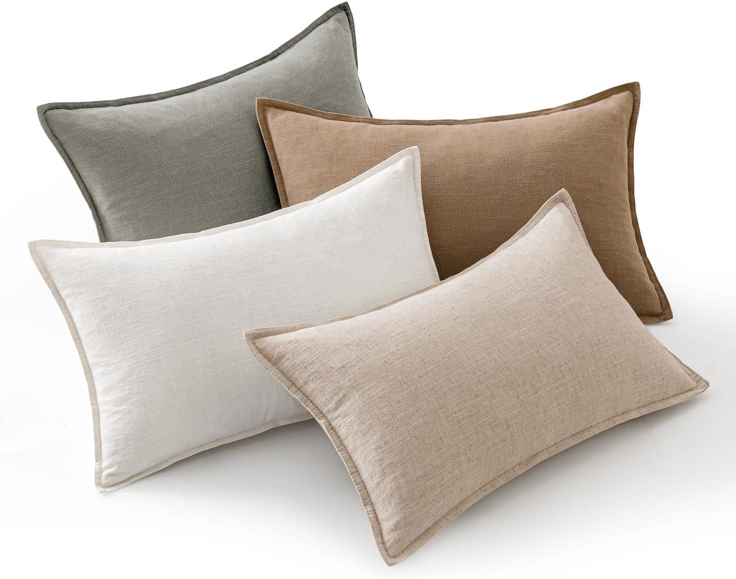 imageMIULEE Green and White Pillow Covers Pack of 4 Christmas Decorative Natural Solid Throw Pillow Covers Soft Accent Boho Farmhouse Couch Pillowcases Modern Decor for Living Room Bed Sofa 18x18 InchNeutral