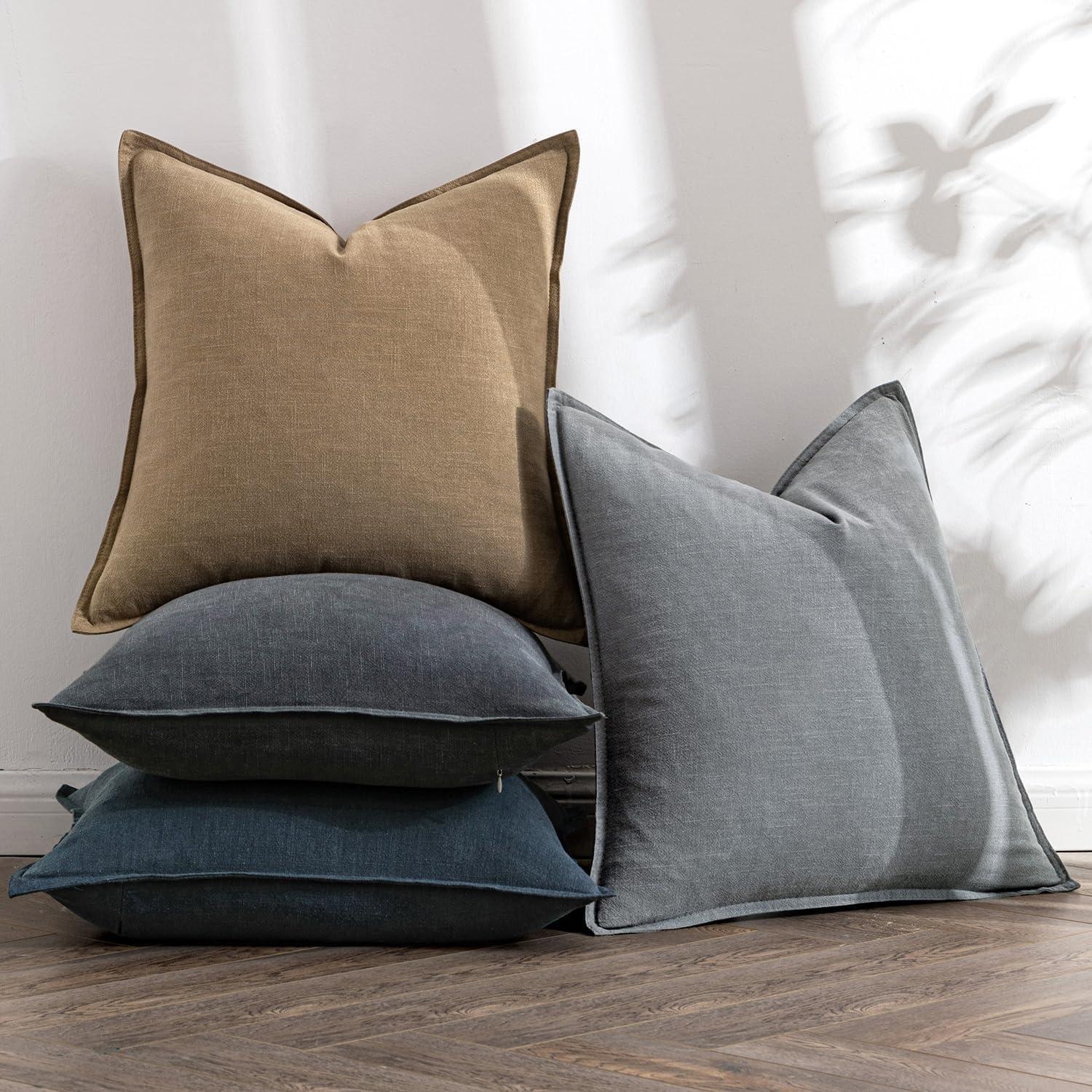 imageMIULEE Green and White Pillow Covers Pack of 4 Christmas Decorative Natural Solid Throw Pillow Covers Soft Accent Boho Farmhouse Couch Pillowcases Modern Decor for Living Room Bed Sofa 18x18 InchNeutral Navy