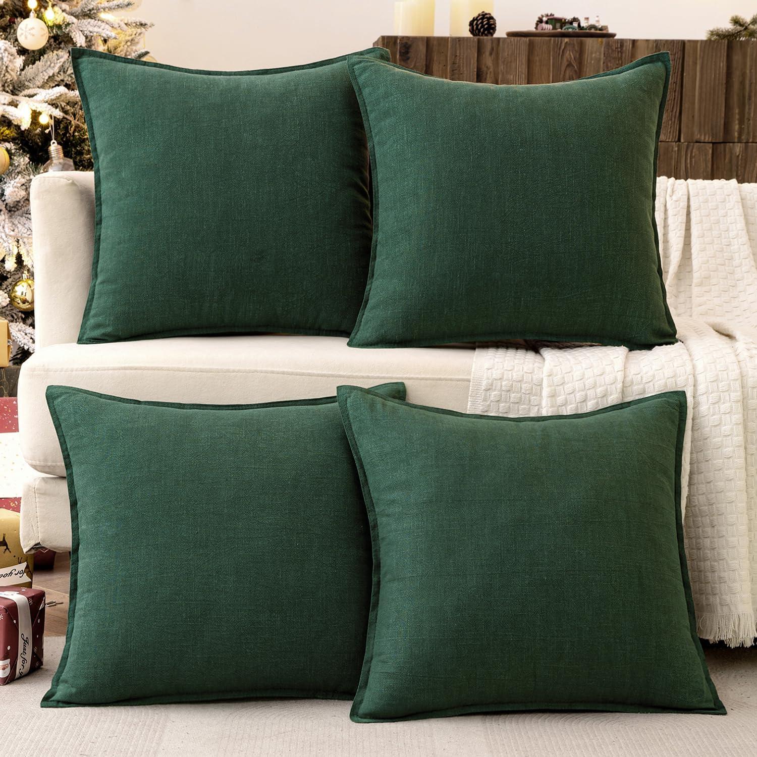 imageMIULEE Green and White Pillow Covers Pack of 4 Christmas Decorative Natural Solid Throw Pillow Covers Soft Accent Boho Farmhouse Couch Pillowcases Modern Decor for Living Room Bed Sofa 18x18 InchGreen