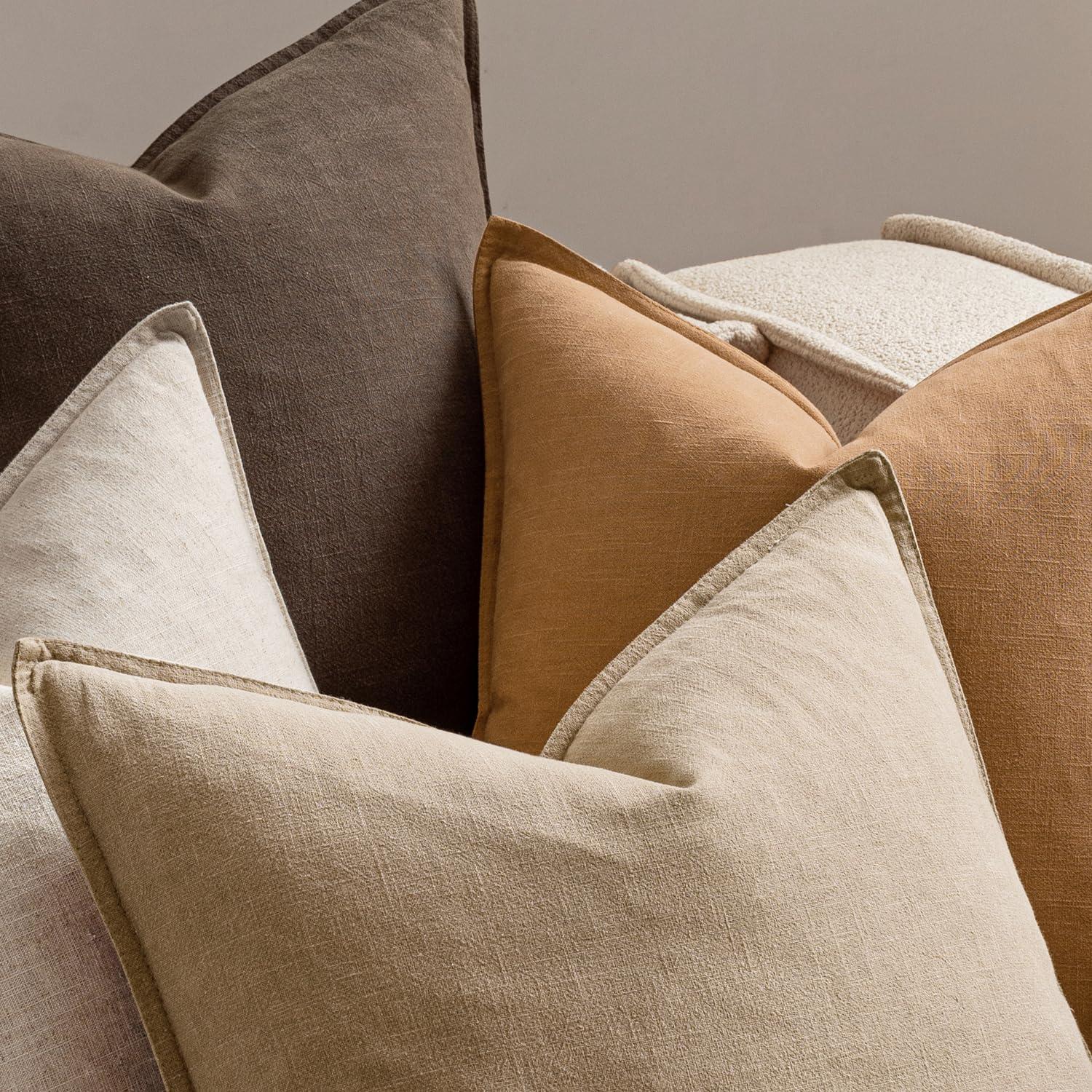 imageMIULEE Green and White Pillow Covers Pack of 4 Christmas Decorative Natural Solid Throw Pillow Covers Soft Accent Boho Farmhouse Couch Pillowcases Modern Decor for Living Room Bed Sofa 18x18 InchNeutral Brown