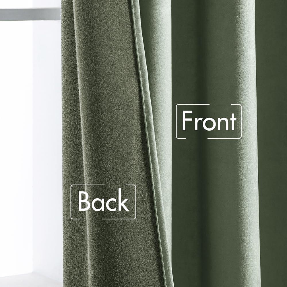 imageMIULEE Hot Pink Velvet Curtains 84 inches 2 Panels Luxury Room Darkening Window Drapes for Bedroom Living Room Thermal Insulated Super Soft Blackout Back Tab Rod Pocket Pinch Pleated W52 x L84Sage Green