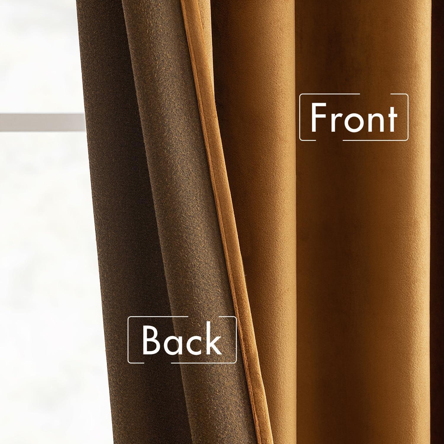 imageMIULEE Hot Pink Velvet Curtains 84 inches 2 Panels Luxury Room Darkening Window Drapes for Bedroom Living Room Thermal Insulated Super Soft Blackout Back Tab Rod Pocket Pinch Pleated W52 x L84Golden Brown