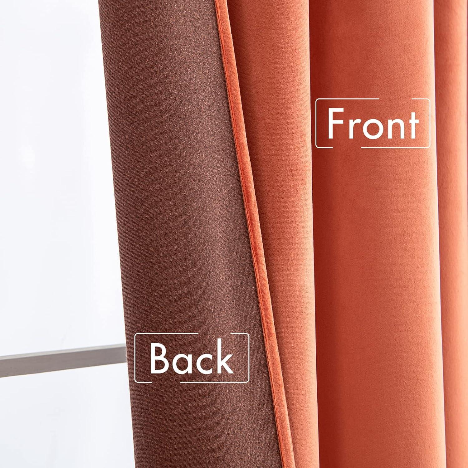 imageMIULEE Hot Pink Velvet Curtains 84 inches 2 Panels Luxury Room Darkening Window Drapes for Bedroom Living Room Thermal Insulated Super Soft Blackout Back Tab Rod Pocket Pinch Pleated W52 x L84Burnt Orange