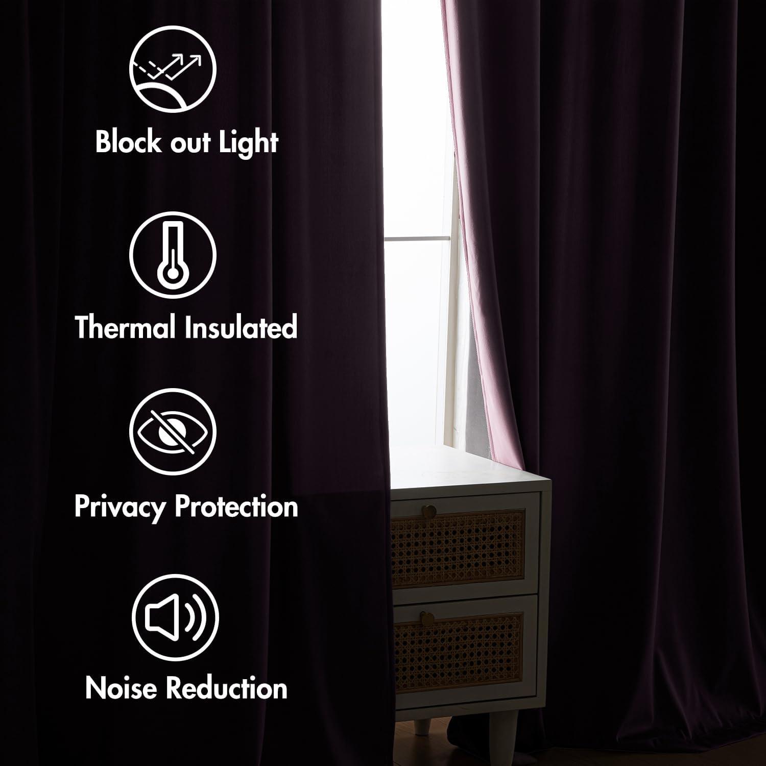 imageMIULEE Hot Pink Velvet Curtains 84 inches 2 Panels Luxury Room Darkening Window Drapes for Bedroom Living Room Thermal Insulated Super Soft Blackout Back Tab Rod Pocket Pinch Pleated W52 x L84Lavender