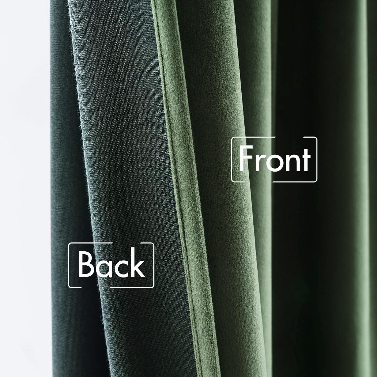 imageMIULEE Hot Pink Velvet Curtains 84 inches 2 Panels Luxury Room Darkening Window Drapes for Bedroom Living Room Thermal Insulated Super Soft Blackout Back Tab Rod Pocket Pinch Pleated W52 x L84Olive Green