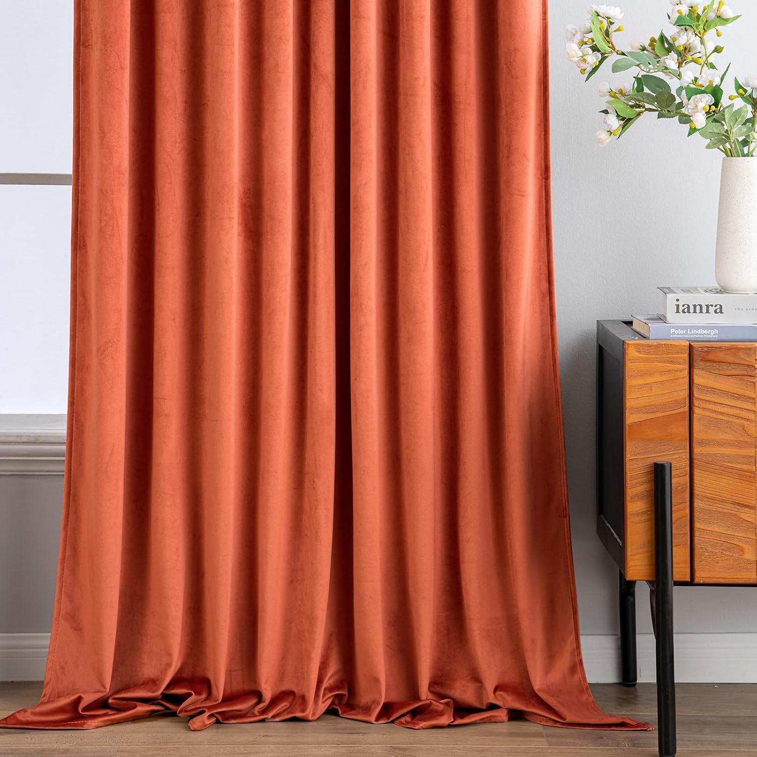 imageMIULEE Hot Pink Velvet Curtains 84 inches 2 Panels Luxury Room Darkening Window Drapes for Bedroom Living Room Thermal Insulated Super Soft Blackout Back Tab Rod Pocket Pinch Pleated W52 x L84Burnt Orange