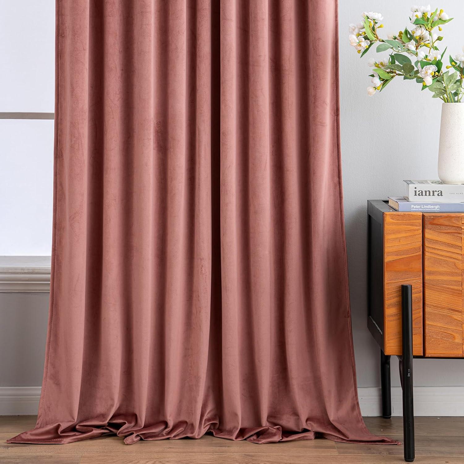 imageMIULEE Hot Pink Velvet Curtains 84 inches 2 Panels Luxury Room Darkening Window Drapes for Bedroom Living Room Thermal Insulated Super Soft Blackout Back Tab Rod Pocket Pinch Pleated W52 x L84Dusty Rose