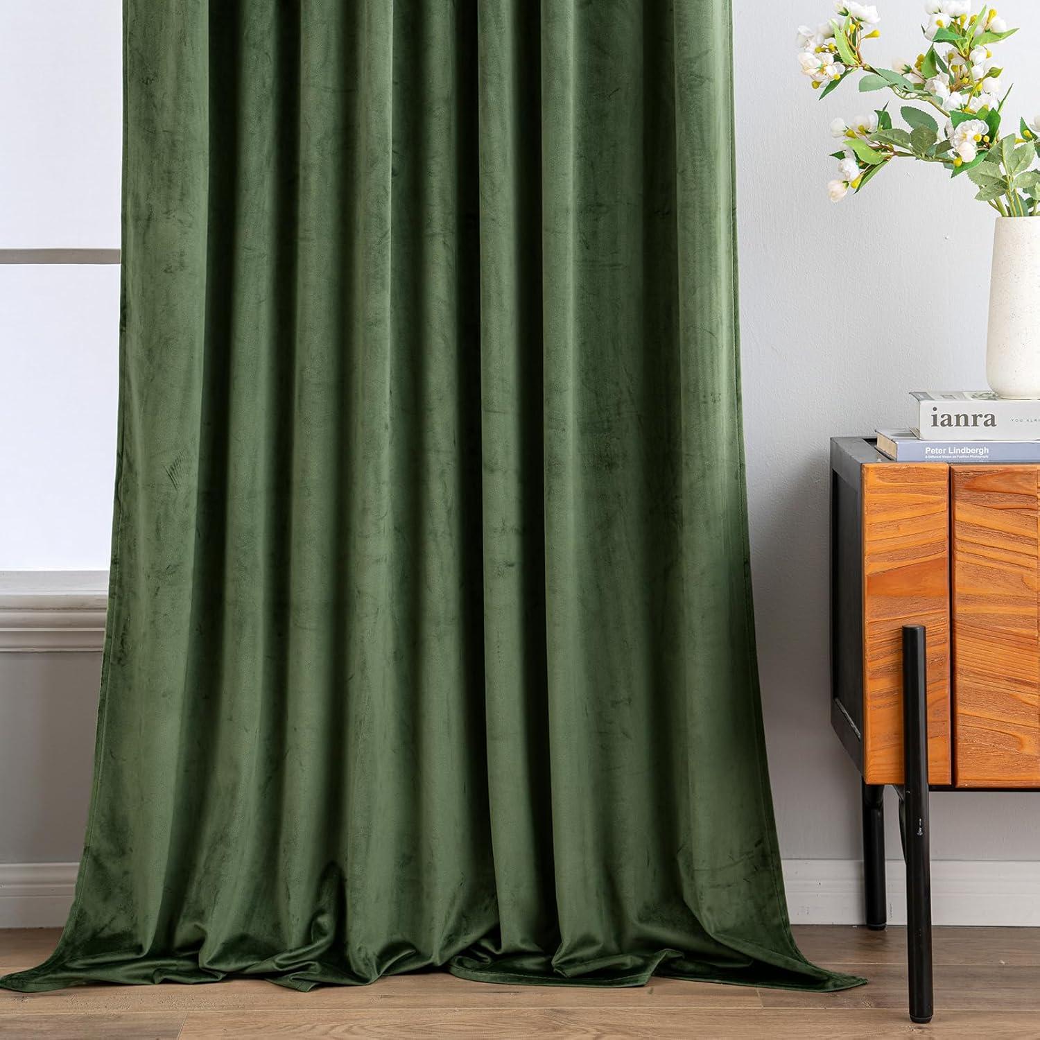imageMIULEE Hot Pink Velvet Curtains 84 inches 2 Panels Luxury Room Darkening Window Drapes for Bedroom Living Room Thermal Insulated Super Soft Blackout Back Tab Rod Pocket Pinch Pleated W52 x L84Olive Green