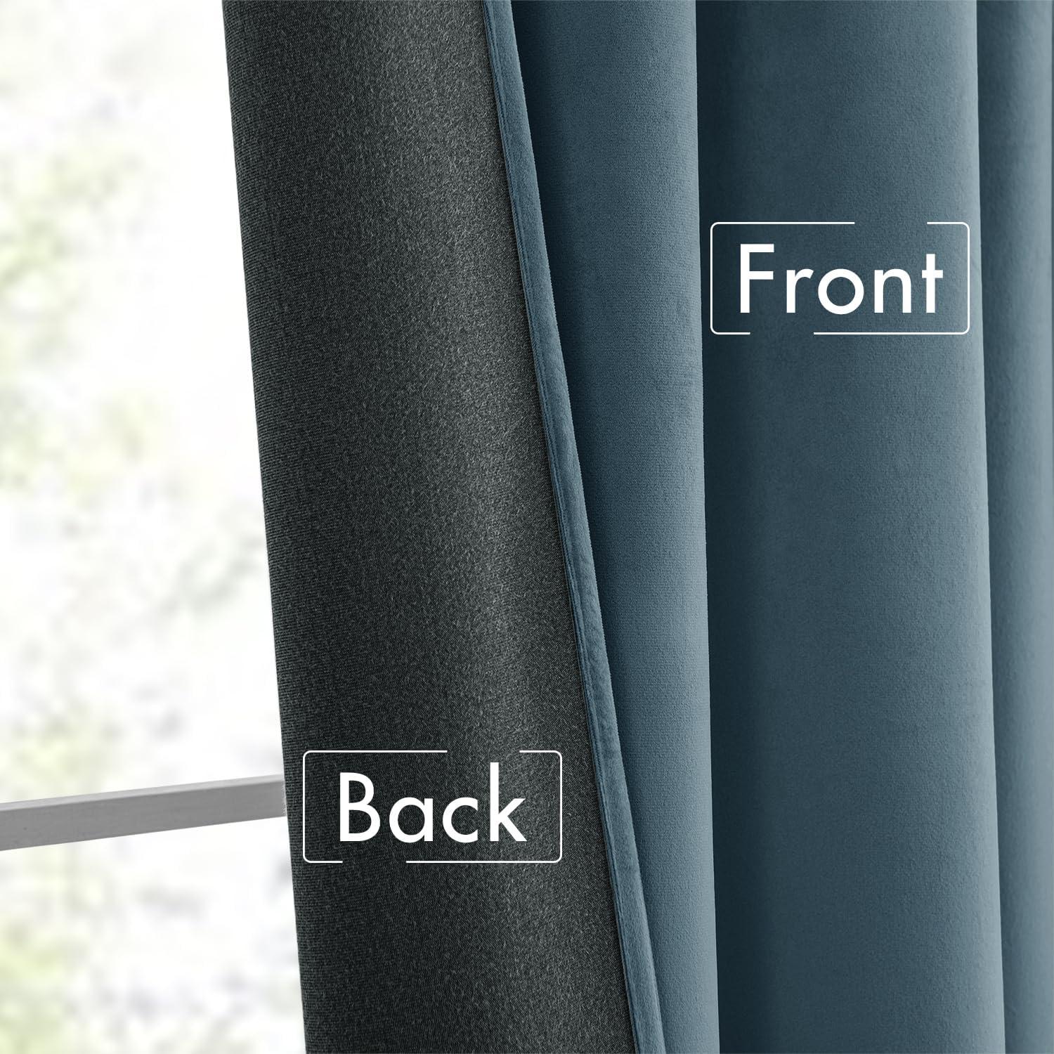 imageMIULEE Hot Pink Velvet Curtains 84 inches 2 Panels Luxury Room Darkening Window Drapes for Bedroom Living Room Thermal Insulated Super Soft Blackout Back Tab Rod Pocket Pinch Pleated W52 x L84Stone Blue