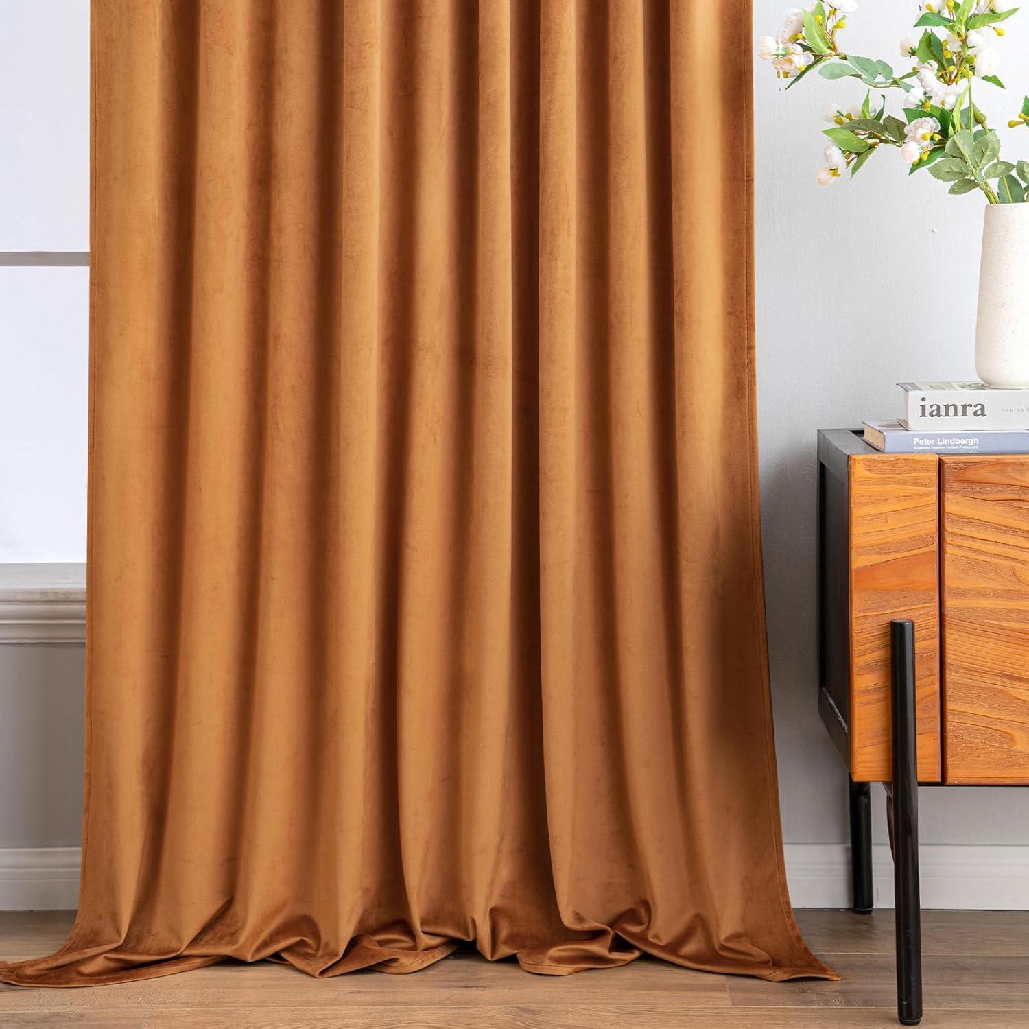 imageMIULEE Hot Pink Velvet Curtains 84 inches 2 Panels Luxury Room Darkening Window Drapes for Bedroom Living Room Thermal Insulated Super Soft Blackout Back Tab Rod Pocket Pinch Pleated W52 x L84Gold Brown