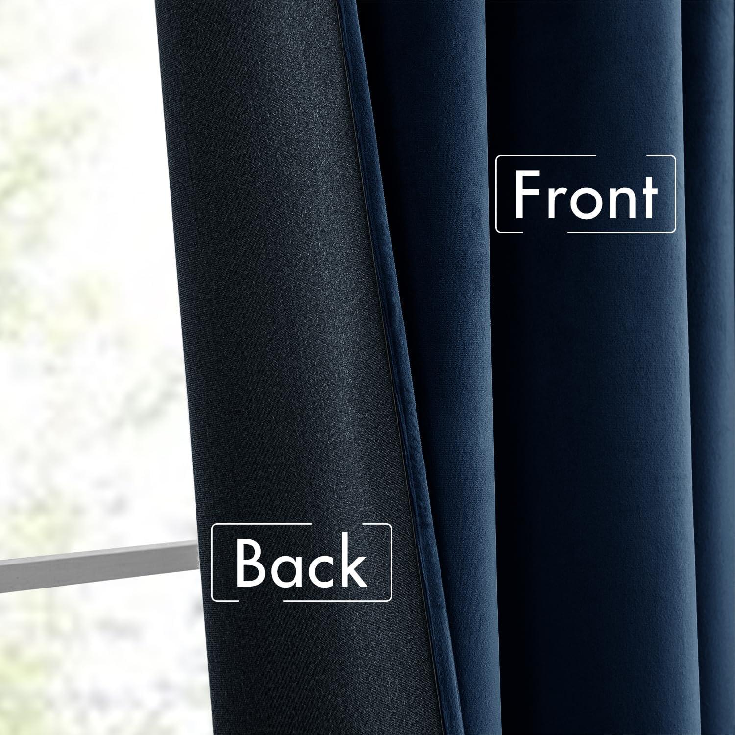 imageMIULEE Hot Pink Velvet Curtains 84 inches 2 Panels Luxury Room Darkening Window Drapes for Bedroom Living Room Thermal Insulated Super Soft Blackout Back Tab Rod Pocket Pinch Pleated W52 x L84Navy Blue