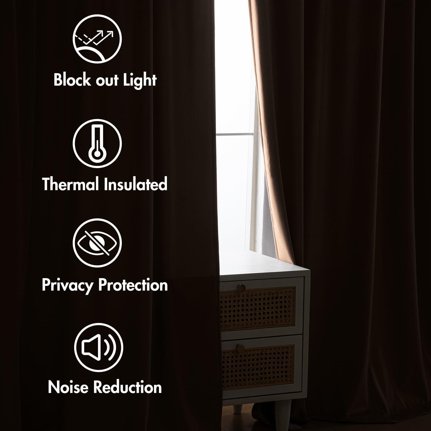 imageMIULEE Hot Pink Velvet Curtains 84 inches 2 Panels Luxury Room Darkening Window Drapes for Bedroom Living Room Thermal Insulated Super Soft Blackout Back Tab Rod Pocket Pinch Pleated W52 x L84Blush Beige