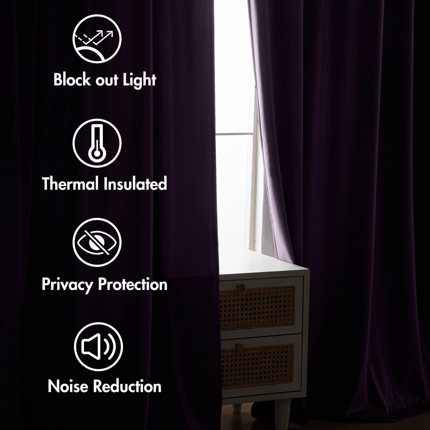 imageMIULEE Hot Pink Velvet Curtains 84 inches 2 Panels Luxury Room Darkening Window Drapes for Bedroom Living Room Thermal Insulated Super Soft Blackout Back Tab Rod Pocket Pinch Pleated W52 x L84Purple