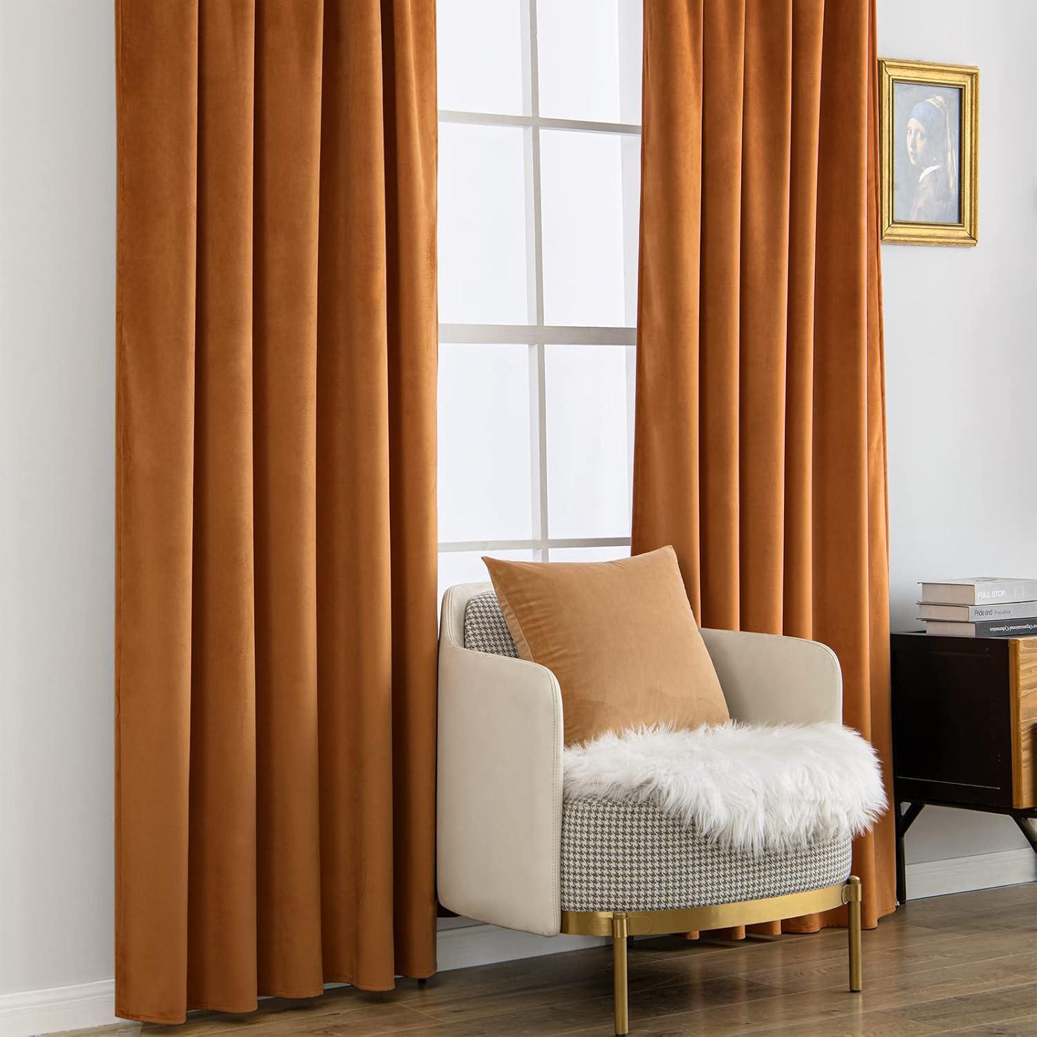 imageMIULEE Hot Pink Velvet Curtains 84 inches 2 Panels Luxury Room Darkening Window Drapes for Bedroom Living Room Thermal Insulated Super Soft Blackout Back Tab Rod Pocket Pinch Pleated W52 x L84Gold Brown