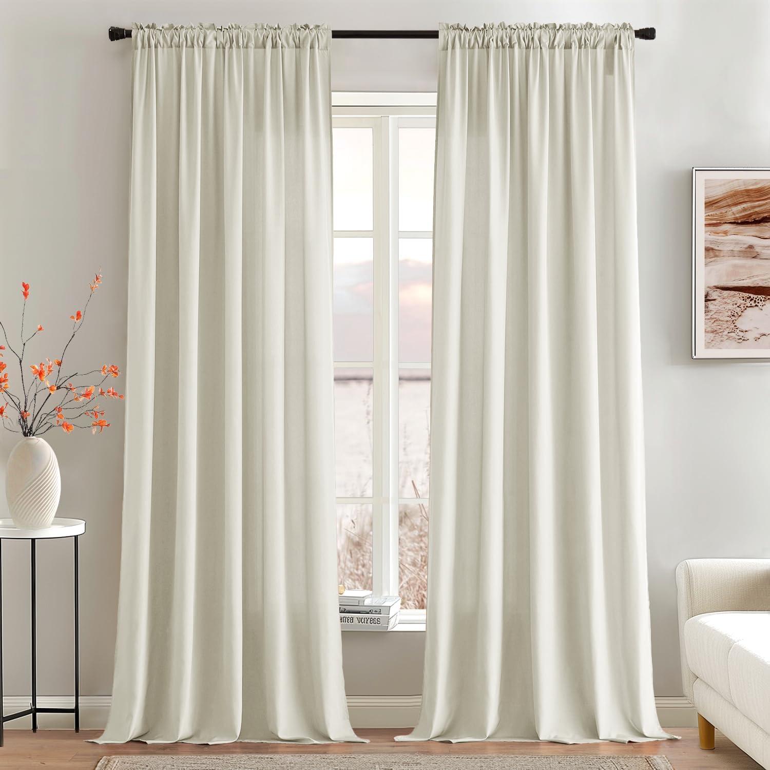 imageMIULEE Hunter Green Privacy Sheer Curtains That Let Light in 84 Inches Long NonSeeThrough Semi Sheer Curtain Light Filtering Window Curtains Christmas Drapes for Living Room Bedroom 2 Panels SetIvory