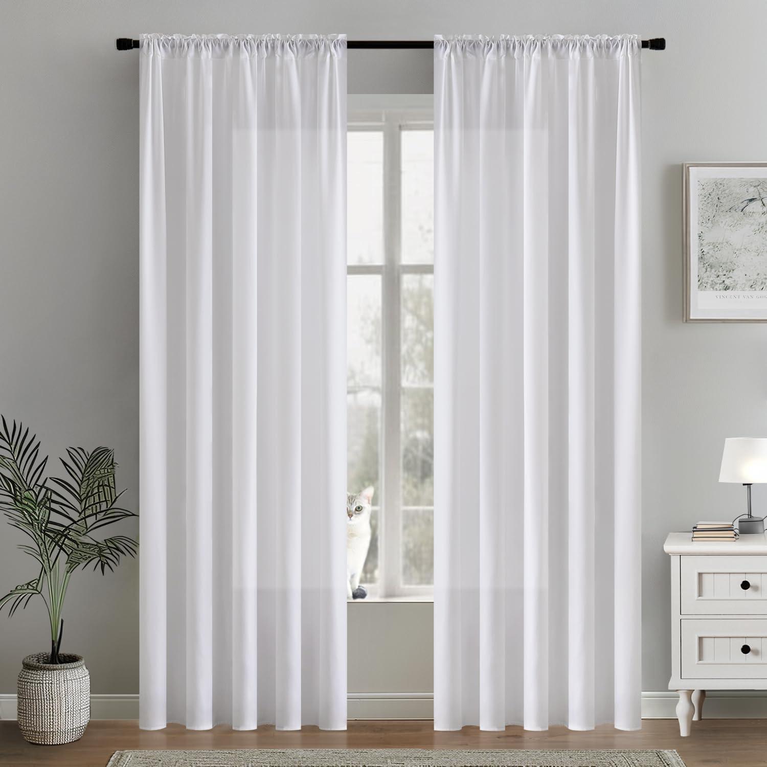 imageMIULEE Hunter Green Privacy Sheer Curtains That Let Light in 84 Inches Long NonSeeThrough Semi Sheer Curtain Light Filtering Window Curtains Christmas Drapes for Living Room Bedroom 2 Panels SetWhite