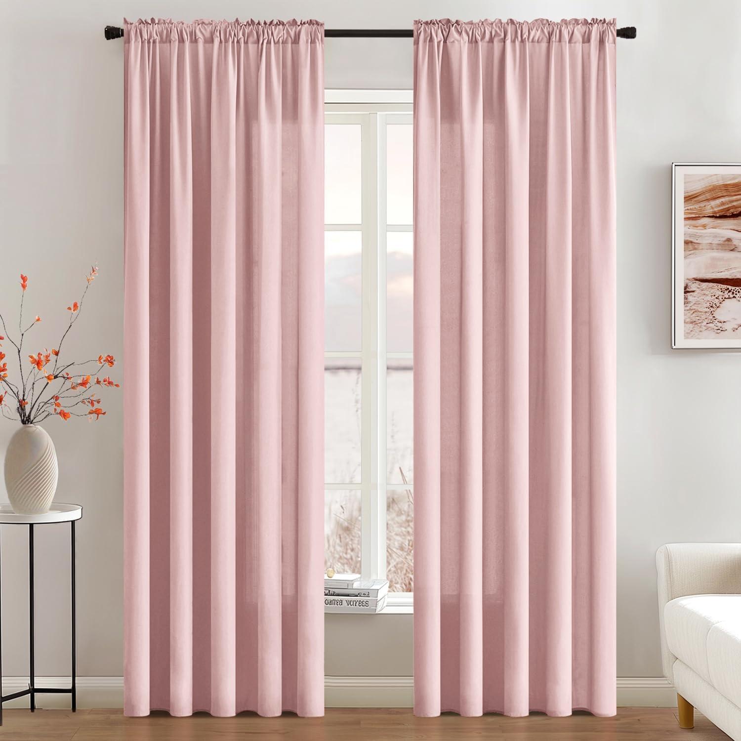 imageMIULEE Hunter Green Privacy Sheer Curtains That Let Light in 84 Inches Long NonSeeThrough Semi Sheer Curtain Light Filtering Window Curtains Christmas Drapes for Living Room Bedroom 2 Panels SetBaby Pink