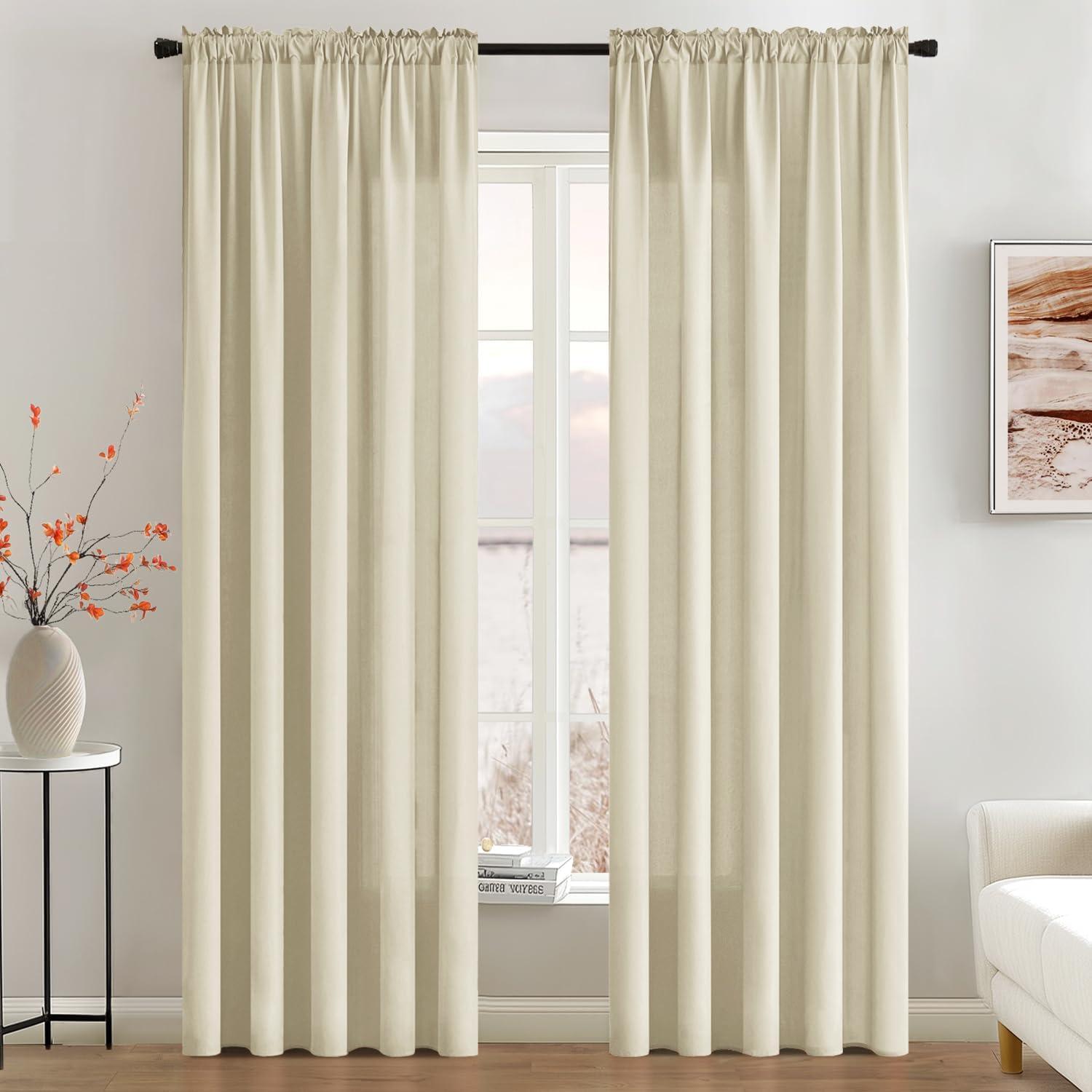 imageMIULEE Hunter Green Privacy Sheer Curtains That Let Light in 84 Inches Long NonSeeThrough Semi Sheer Curtain Light Filtering Window Curtains Christmas Drapes for Living Room Bedroom 2 Panels SetCream Beige