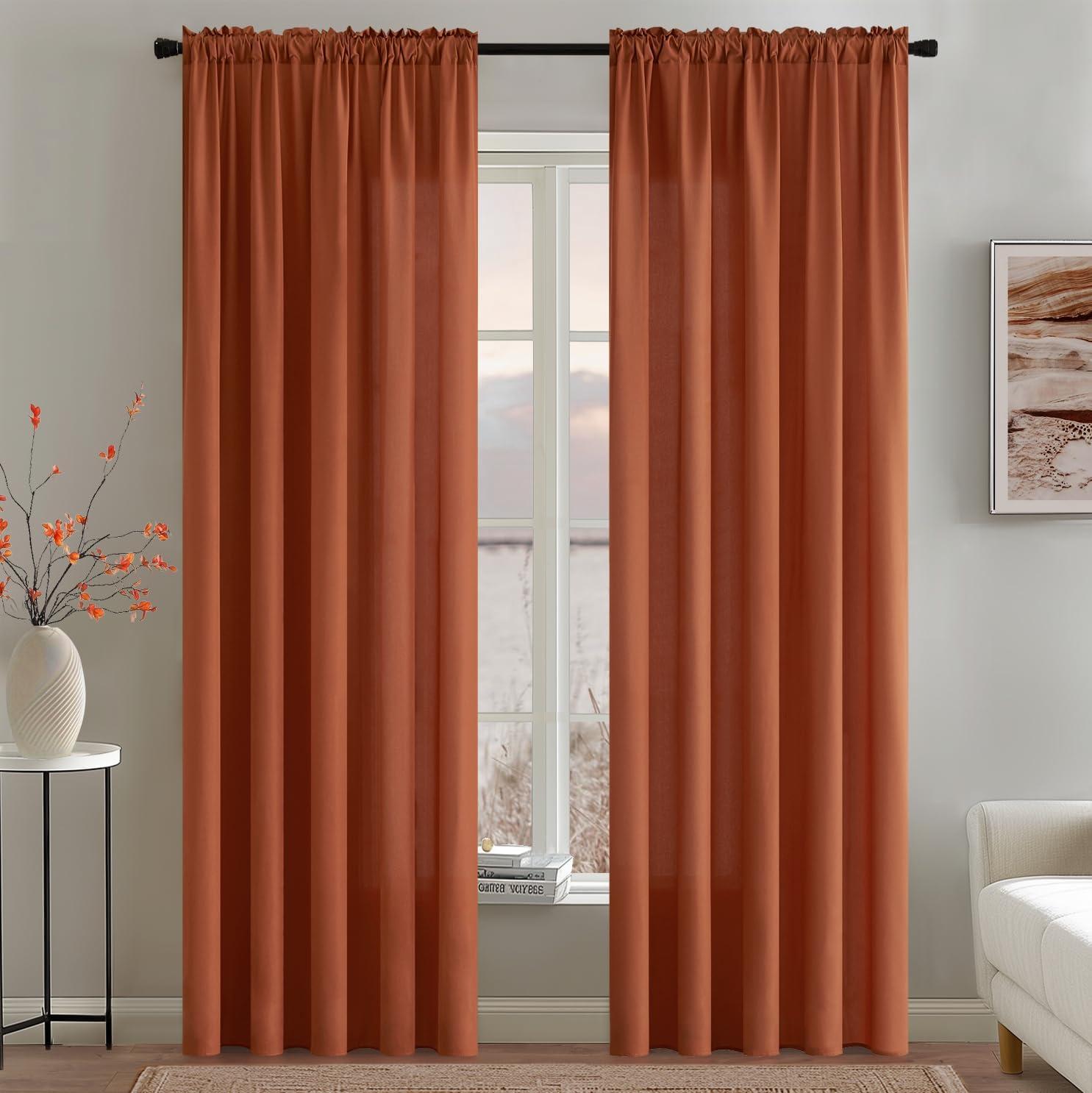 imageMIULEE Hunter Green Privacy Sheer Curtains That Let Light in 84 Inches Long NonSeeThrough Semi Sheer Curtain Light Filtering Window Curtains Christmas Drapes for Living Room Bedroom 2 Panels SetTerracotta