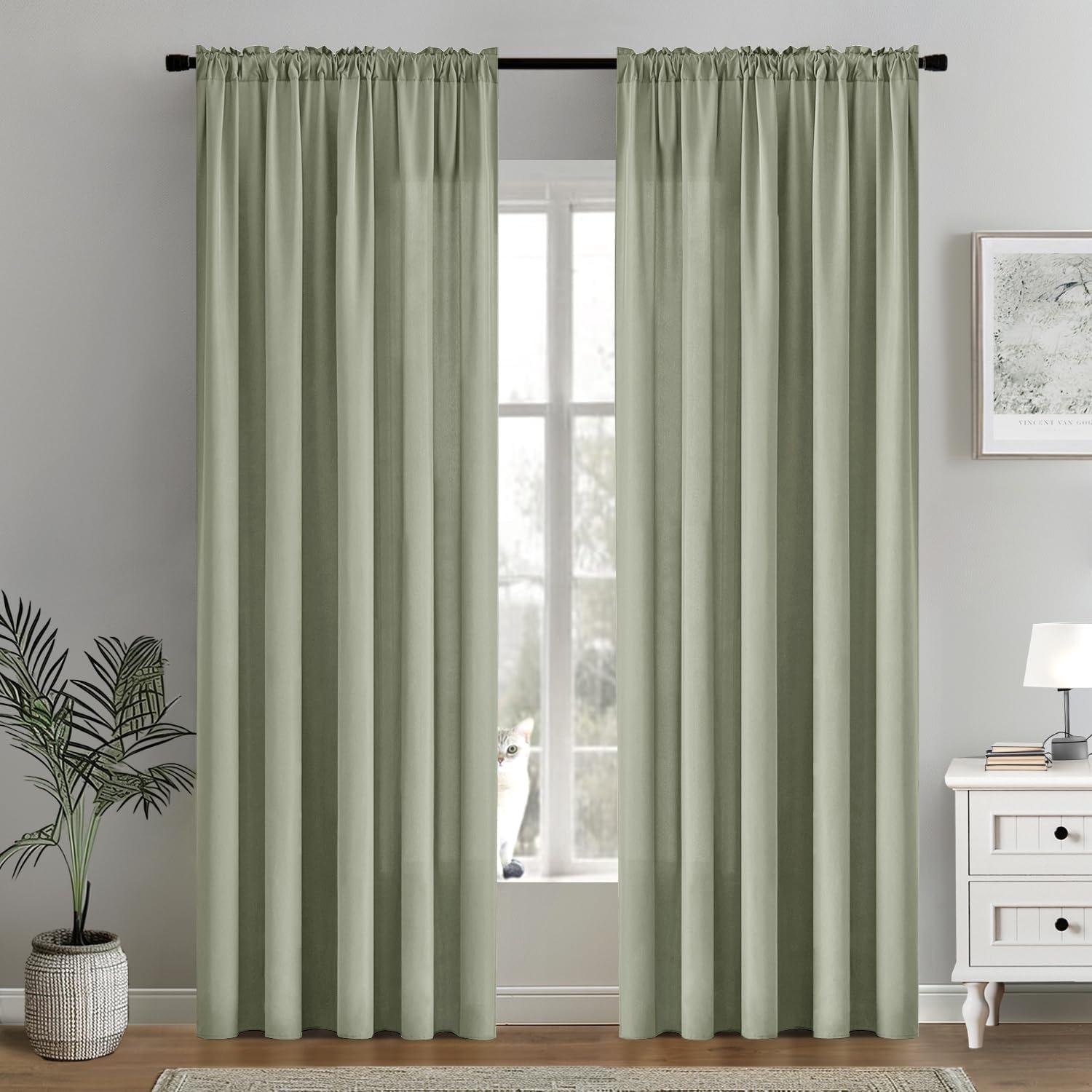 imageMIULEE Hunter Green Privacy Sheer Curtains That Let Light in 84 Inches Long NonSeeThrough Semi Sheer Curtain Light Filtering Window Curtains Christmas Drapes for Living Room Bedroom 2 Panels SetSage Green