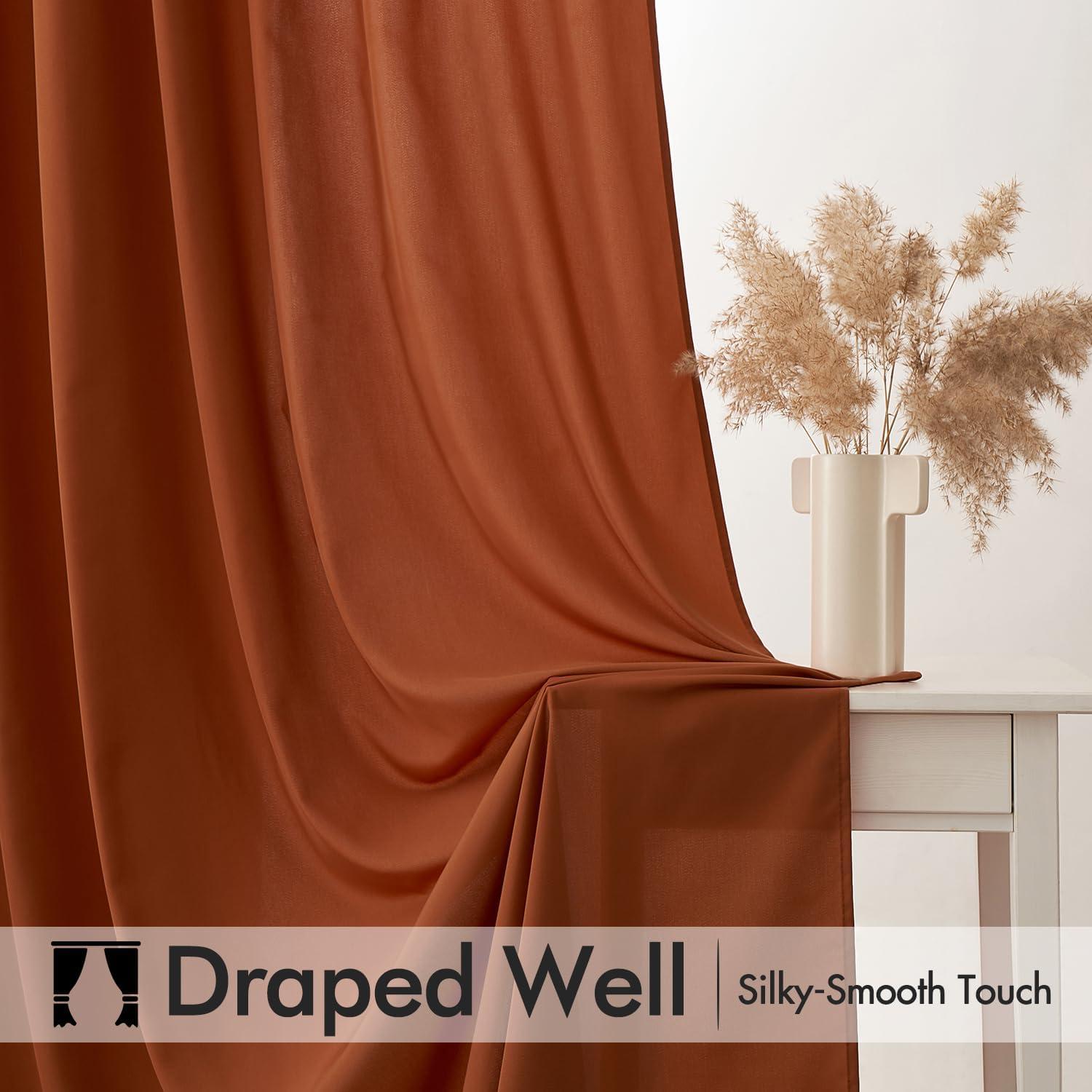 imageMIULEE Hunter Green Privacy Sheer Curtains That Let Light in 84 Inches Long NonSeeThrough Semi Sheer Curtain Light Filtering Window Curtains Christmas Drapes for Living Room Bedroom 2 Panels SetTerracotta