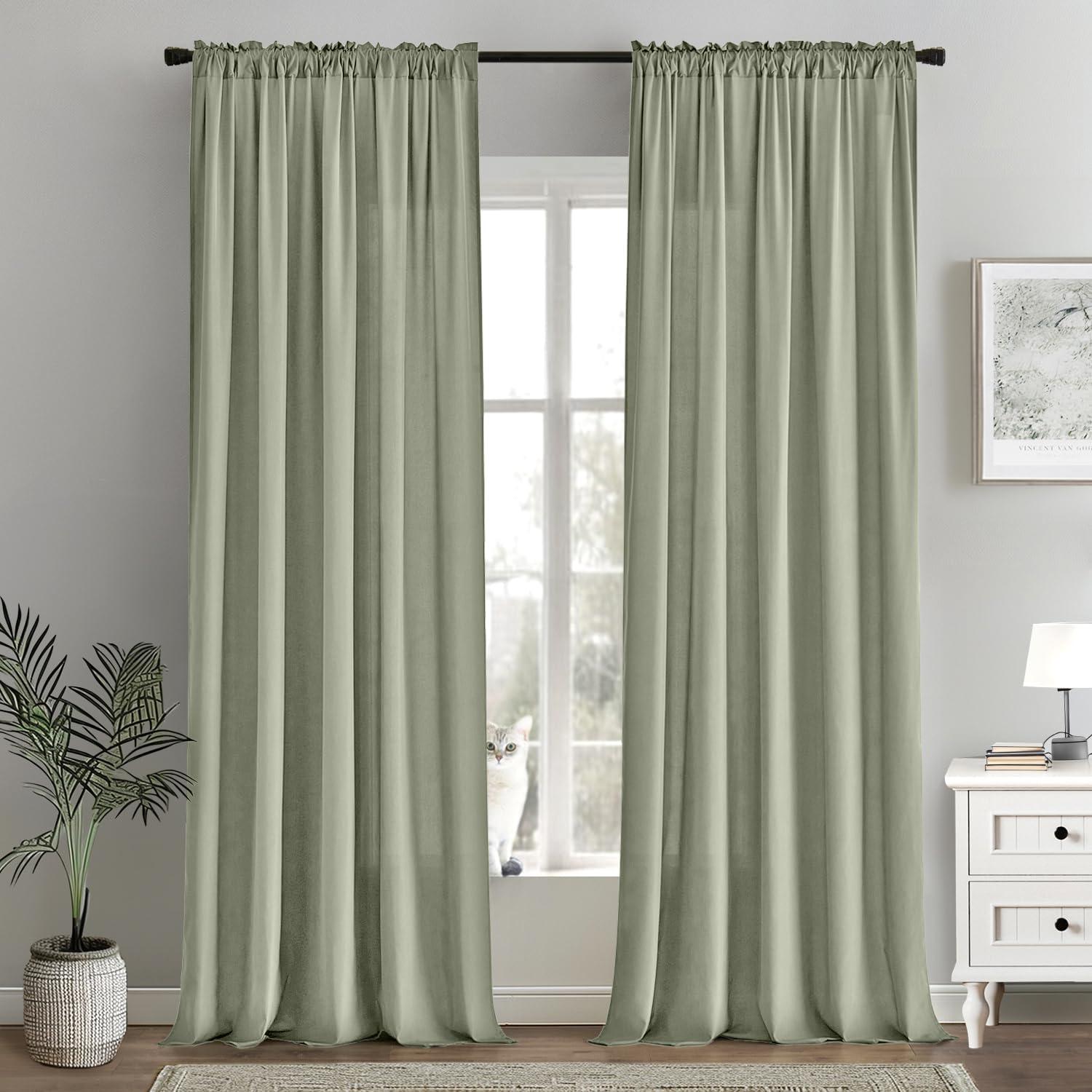 imageMIULEE Hunter Green Privacy Sheer Curtains That Let Light in 84 Inches Long NonSeeThrough Semi Sheer Curtain Light Filtering Window Curtains Christmas Drapes for Living Room Bedroom 2 Panels SetSage Green