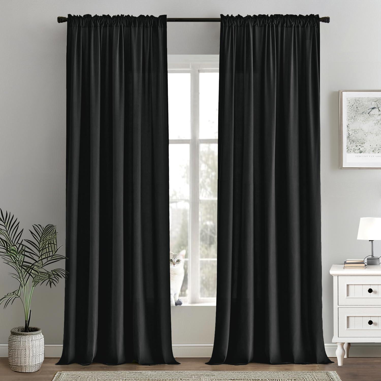 imageMIULEE Hunter Green Privacy Sheer Curtains That Let Light in 84 Inches Long NonSeeThrough Semi Sheer Curtain Light Filtering Window Curtains Christmas Drapes for Living Room Bedroom 2 Panels SetBlack