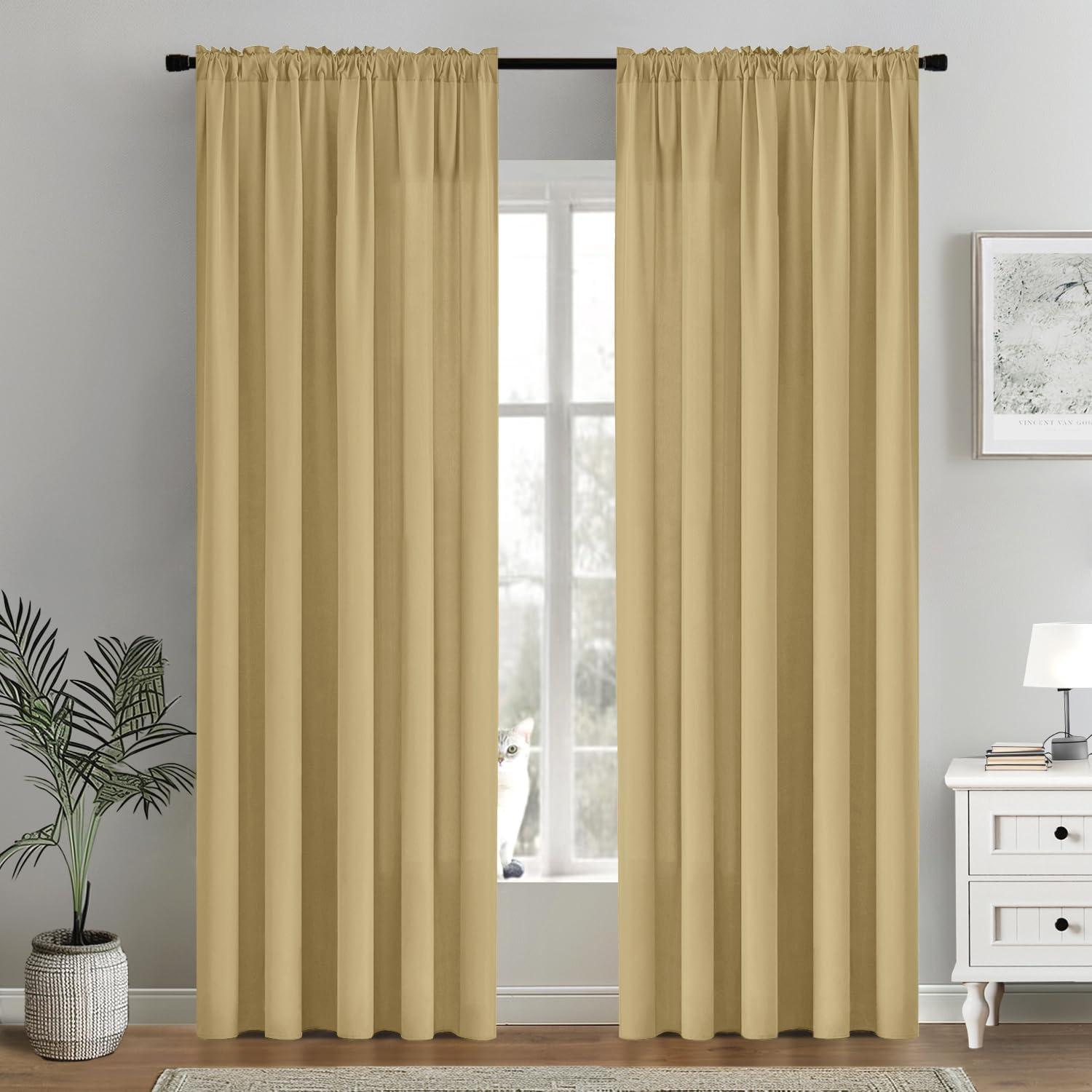 imageMIULEE Hunter Green Privacy Sheer Curtains That Let Light in 84 Inches Long NonSeeThrough Semi Sheer Curtain Light Filtering Window Curtains Christmas Drapes for Living Room Bedroom 2 Panels SetGold