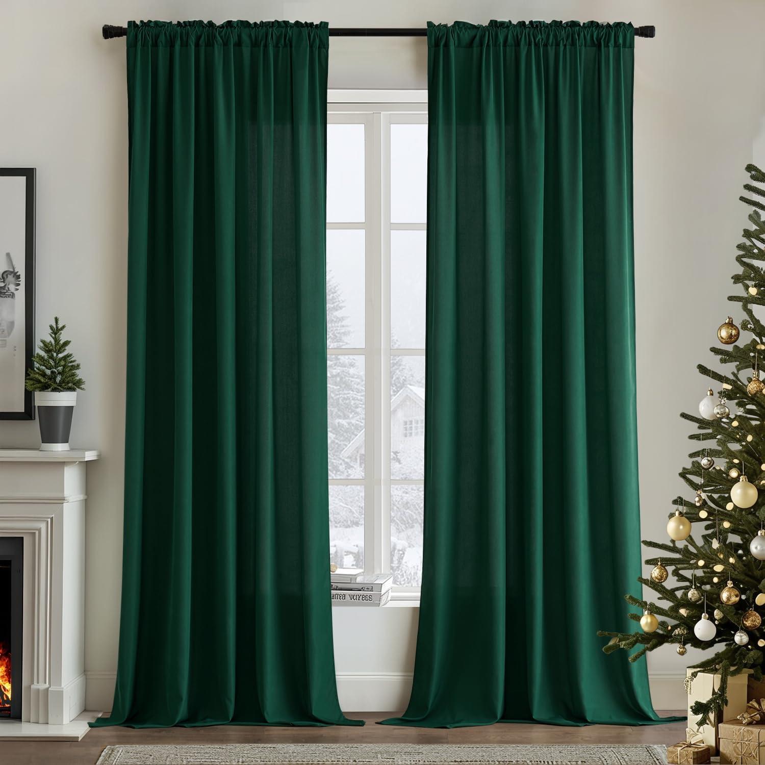 imageMIULEE Hunter Green Privacy Sheer Curtains That Let Light in 84 Inches Long NonSeeThrough Semi Sheer Curtain Light Filtering Window Curtains Christmas Drapes for Living Room Bedroom 2 Panels SetHunter Green