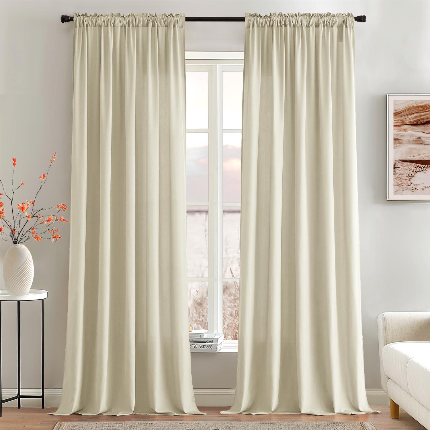 imageMIULEE Hunter Green Privacy Sheer Curtains That Let Light in 84 Inches Long NonSeeThrough Semi Sheer Curtain Light Filtering Window Curtains Christmas Drapes for Living Room Bedroom 2 Panels SetCream Beige