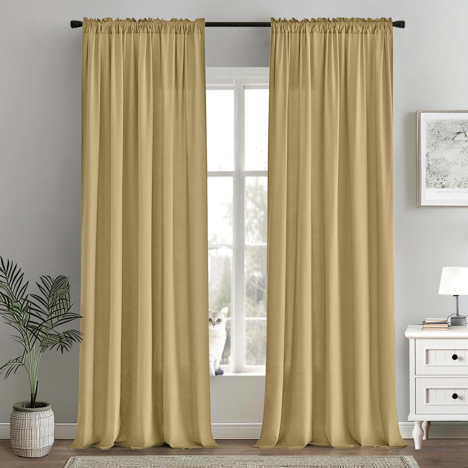 imageMIULEE Hunter Green Privacy Sheer Curtains That Let Light in 84 Inches Long NonSeeThrough Semi Sheer Curtain Light Filtering Window Curtains Christmas Drapes for Living Room Bedroom 2 Panels SetGold