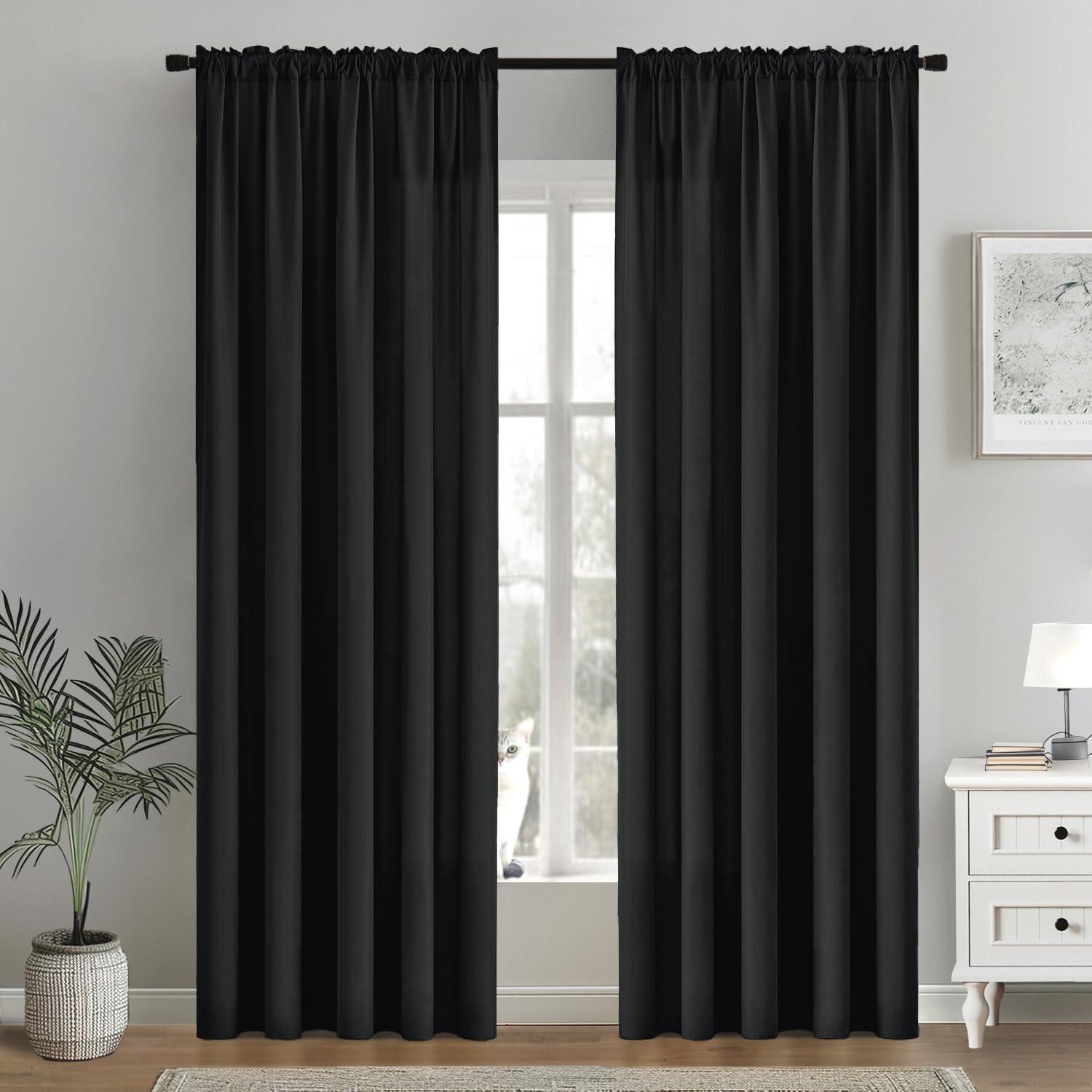 imageMIULEE Hunter Green Privacy Sheer Curtains That Let Light in 84 Inches Long NonSeeThrough Semi Sheer Curtain Light Filtering Window Curtains Christmas Drapes for Living Room Bedroom 2 Panels SetBlack
