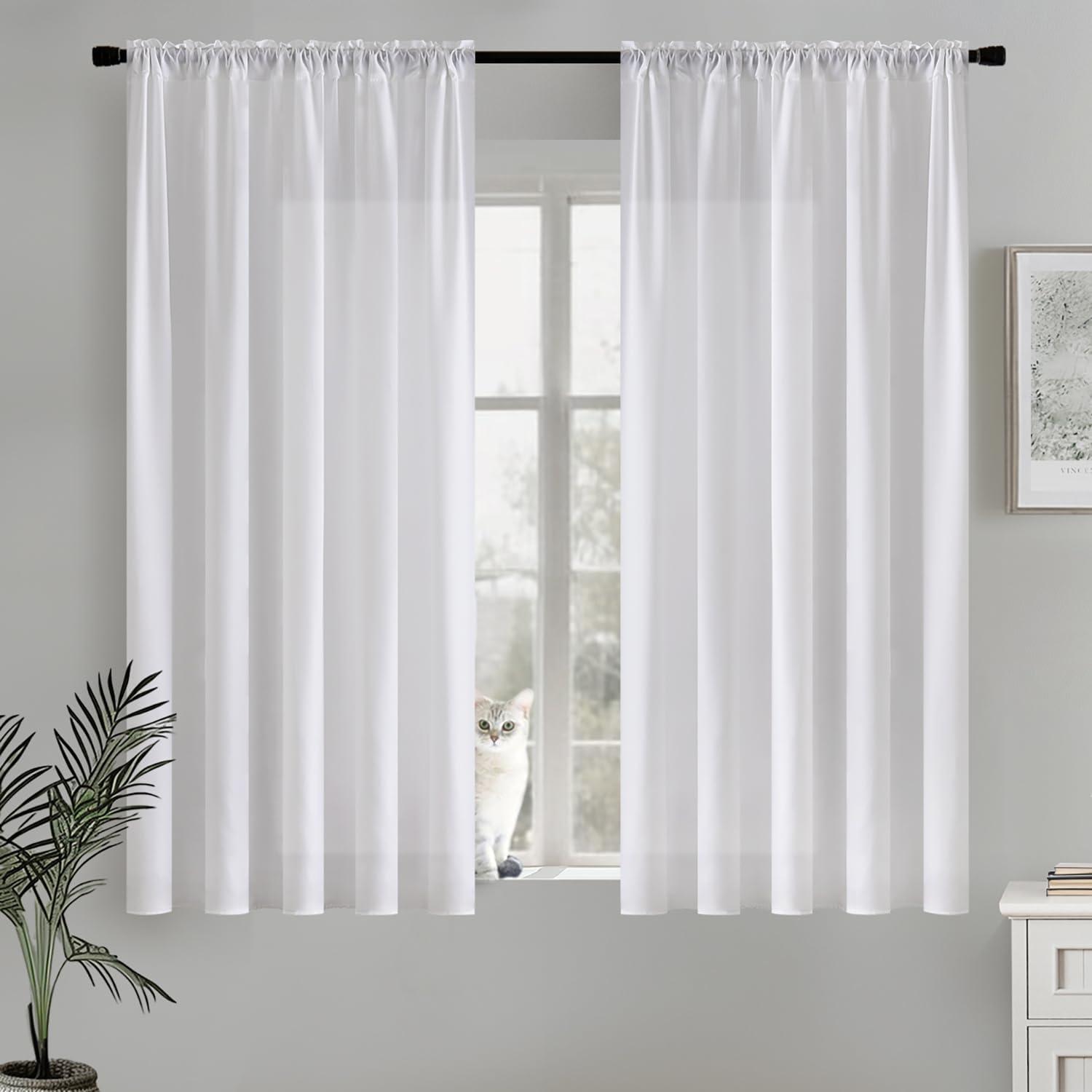 imageMIULEE Hunter Green Privacy Sheer Curtains That Let Light in 84 Inches Long NonSeeThrough Semi Sheer Curtain Light Filtering Window Curtains Christmas Drapes for Living Room Bedroom 2 Panels SetWhite