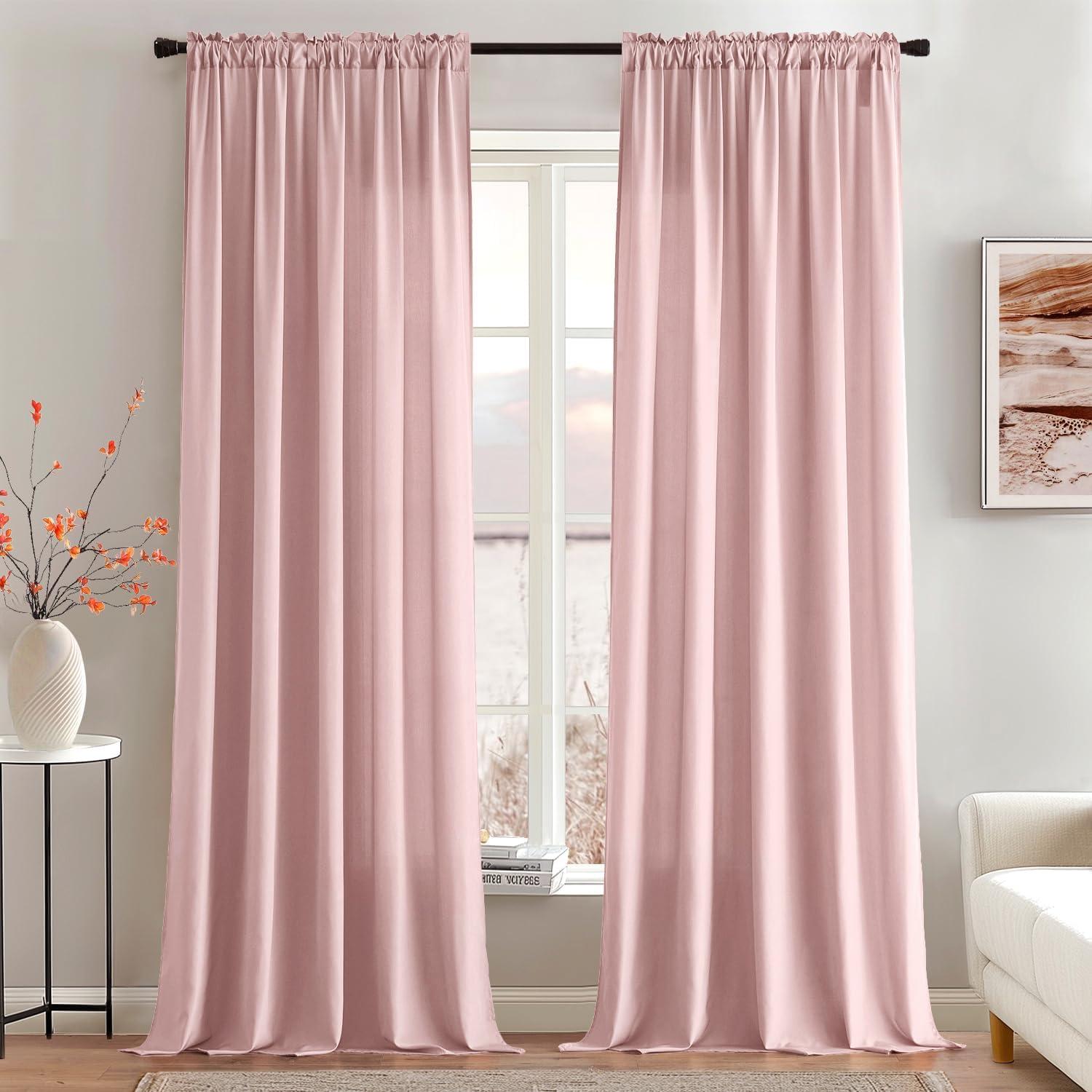 imageMIULEE Hunter Green Privacy Sheer Curtains That Let Light in 84 Inches Long NonSeeThrough Semi Sheer Curtain Light Filtering Window Curtains Christmas Drapes for Living Room Bedroom 2 Panels SetBaby Pink