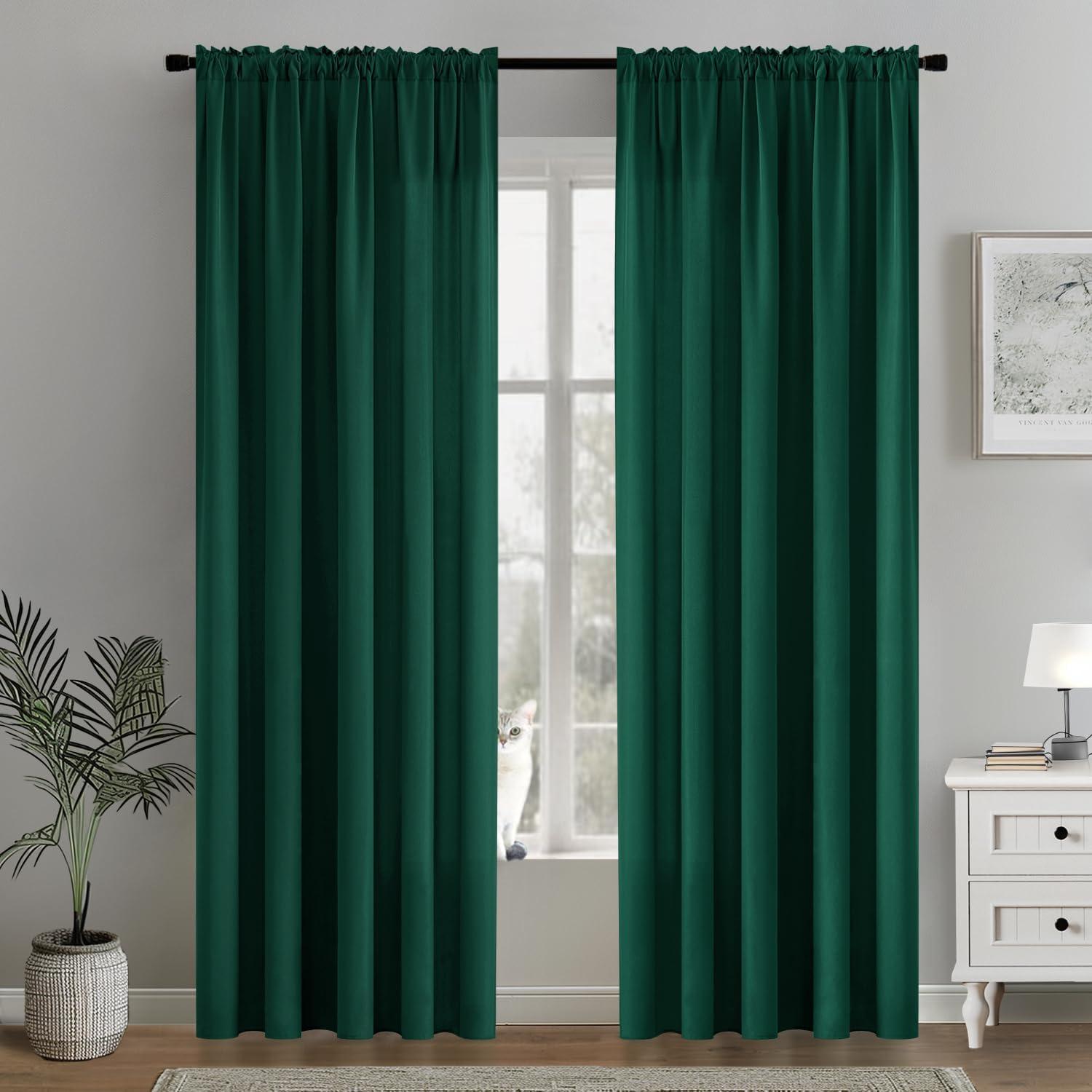 imageMIULEE Hunter Green Privacy Sheer Curtains That Let Light in 84 Inches Long NonSeeThrough Semi Sheer Curtain Light Filtering Window Curtains Christmas Drapes for Living Room Bedroom 2 Panels SetHunter Green