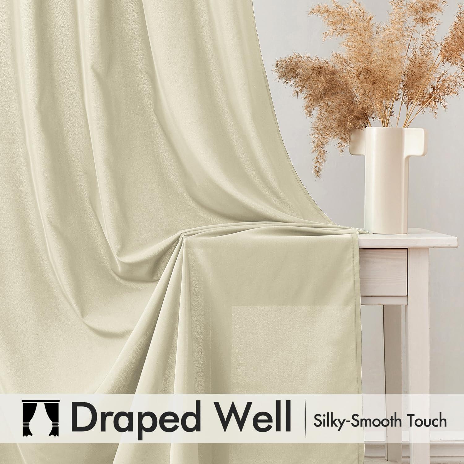 imageMIULEE Hunter Green Privacy Sheer Curtains That Let Light in 84 Inches Long NonSeeThrough Semi Sheer Curtain Light Filtering Window Curtains Christmas Drapes for Living Room Bedroom 2 Panels SetCream Beige